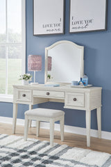 Lullora Furniture - Ashley Furniture - Robbinsdale Mirrored Vanity with Bench - Mirrored Vanity with Bench / Antique White - B742B11