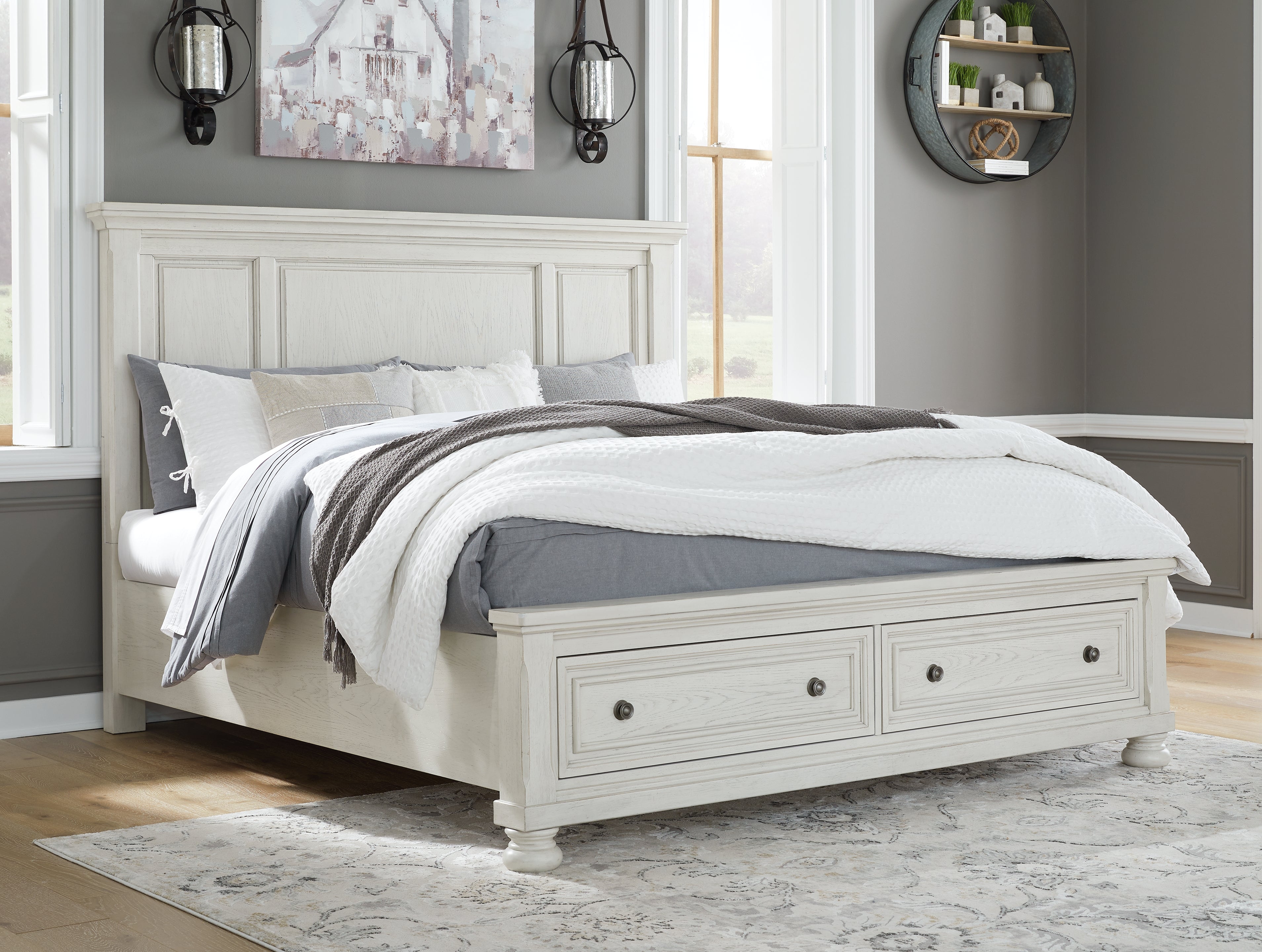 Lullora Furniture - Ashley Furniture - Robbinsdale Bedroom - King Panel Storage Bed / Antique White - B742B25