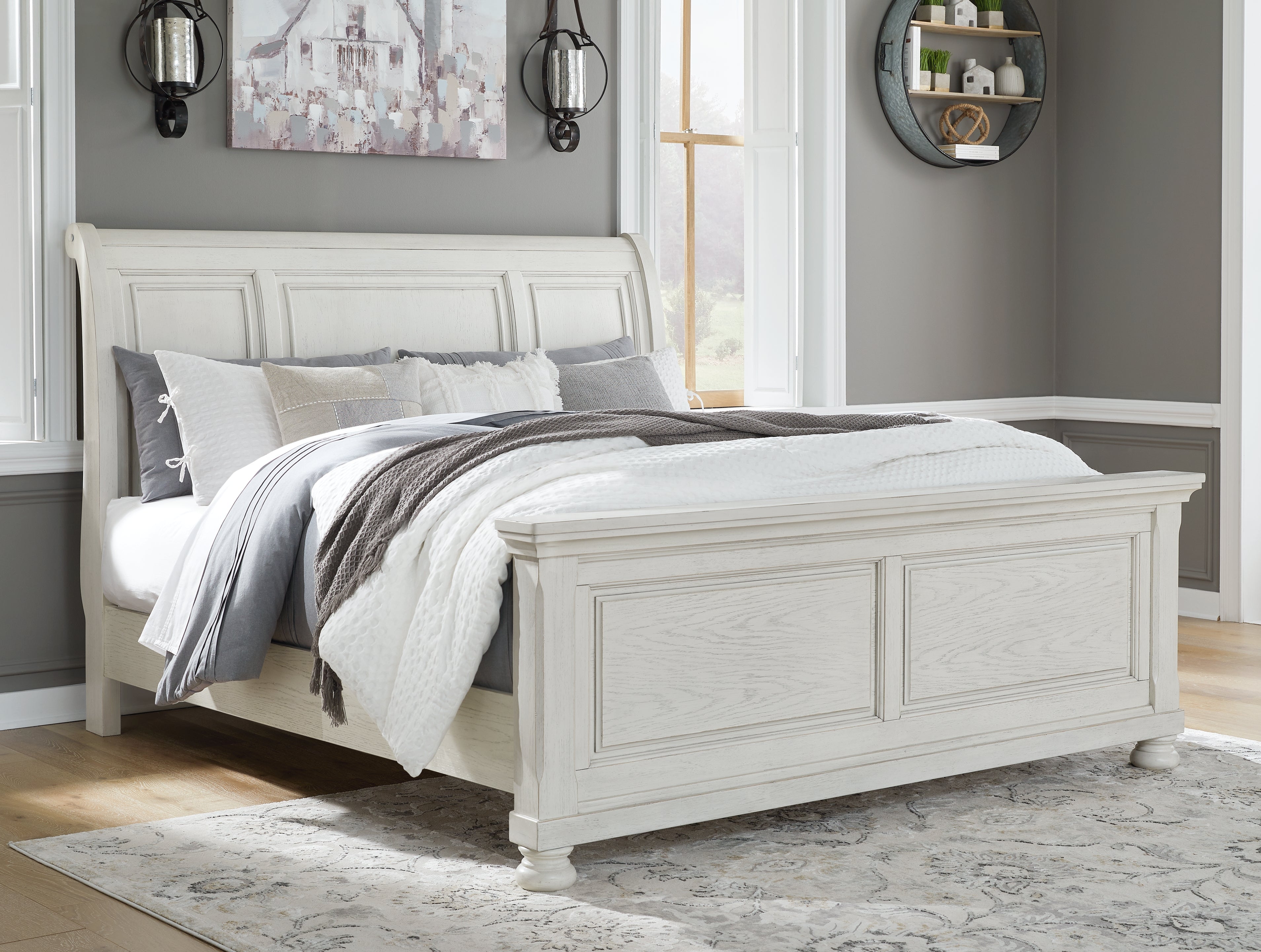 Lullora Furniture - Ashley Furniture - Robbinsdale Bedroom - King Sleigh Bed / Antique White - B742B22