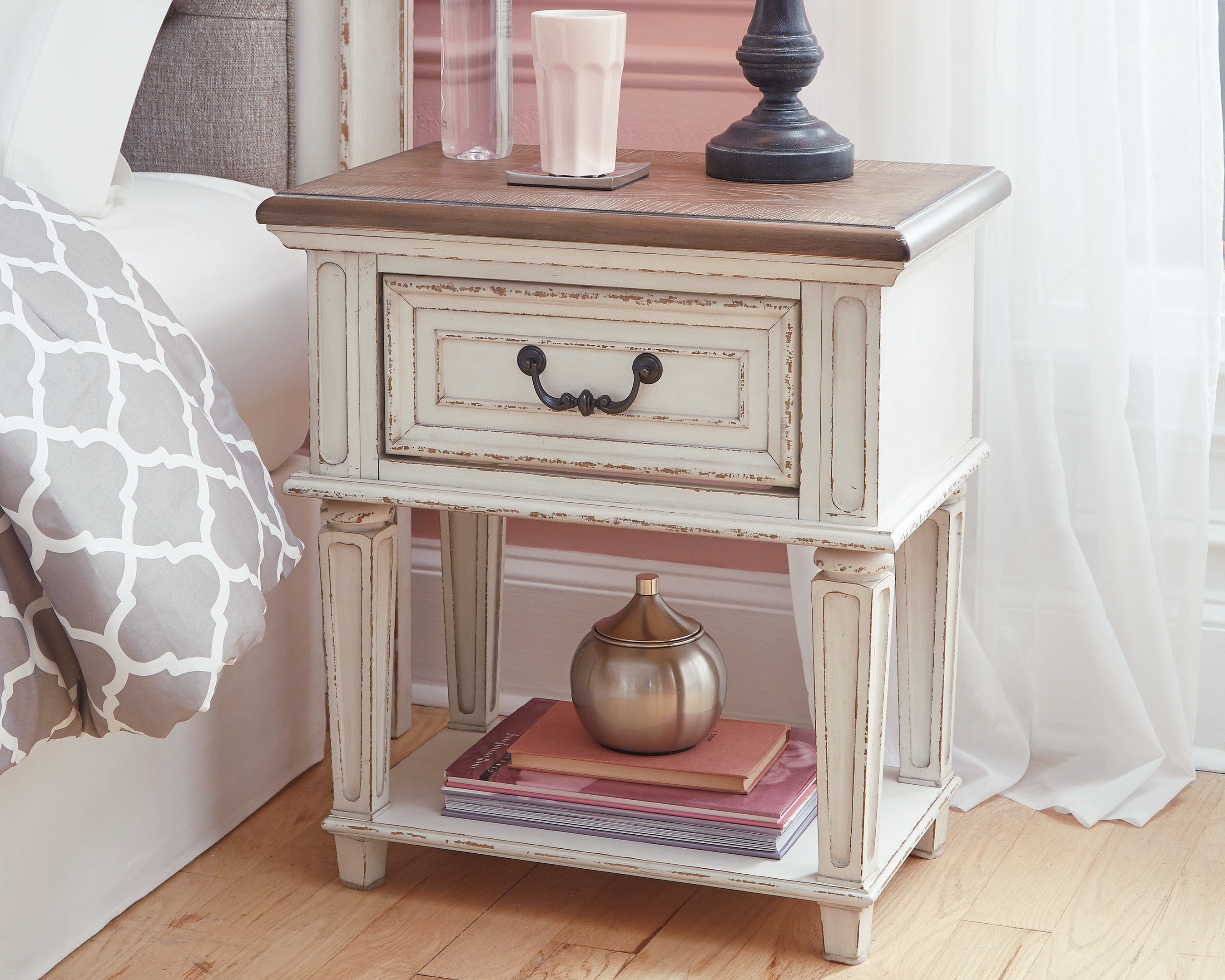 Lullora Furniture - Ashley Furniture - Realyn Bedroom - One Drawer Night Stand / Chipped White - B743-91