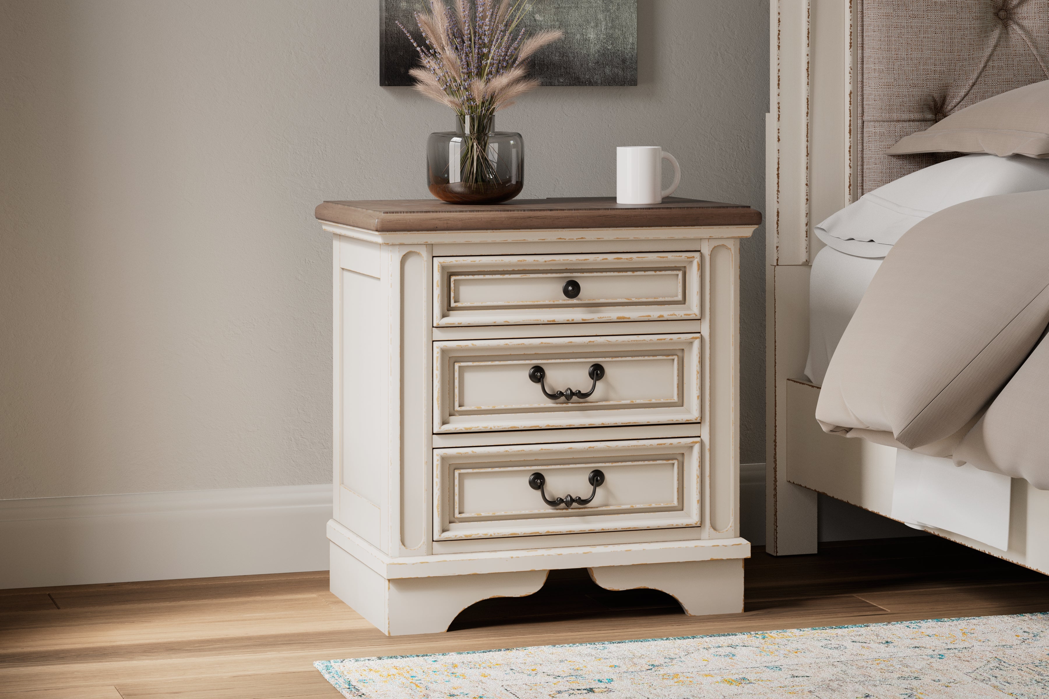 Lullora Furniture - Ashley Furniture - Realyn Bedroom - Three Drawer Night Stand / Two-tone - B743-93
