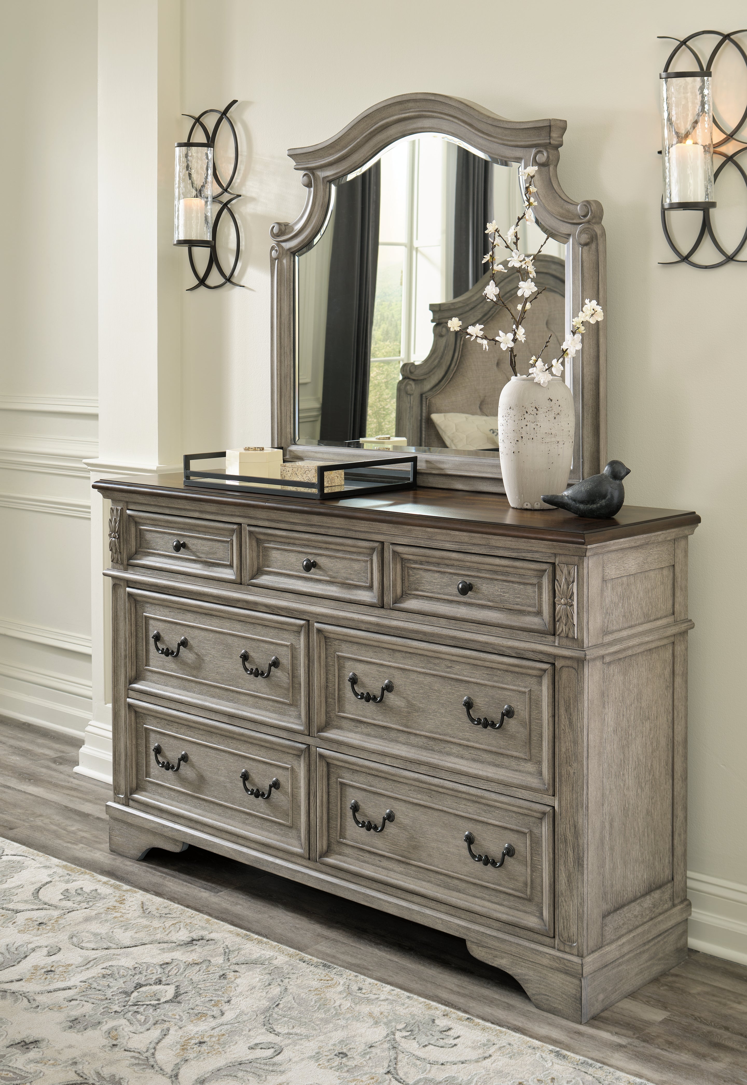 Lullora Furniture - Ashley Furniture - Lodenbay Bedroom - Dresser and Mirror / Antique Gray/Brown - B751B1