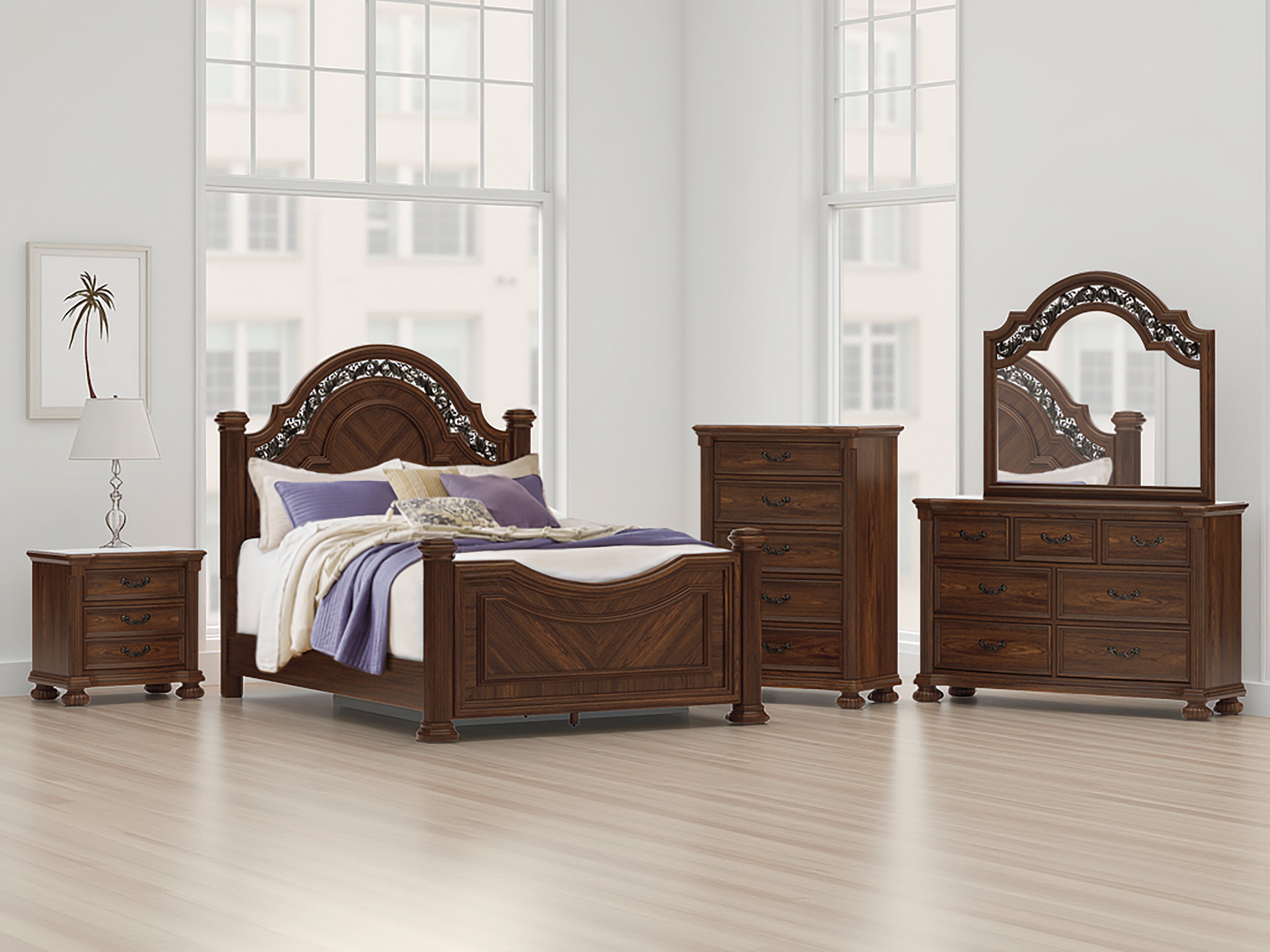 Lullora Furniture - Ashley Furniture - Lavinton Bedroom - Queen Poster Bed / Brown - B764B5