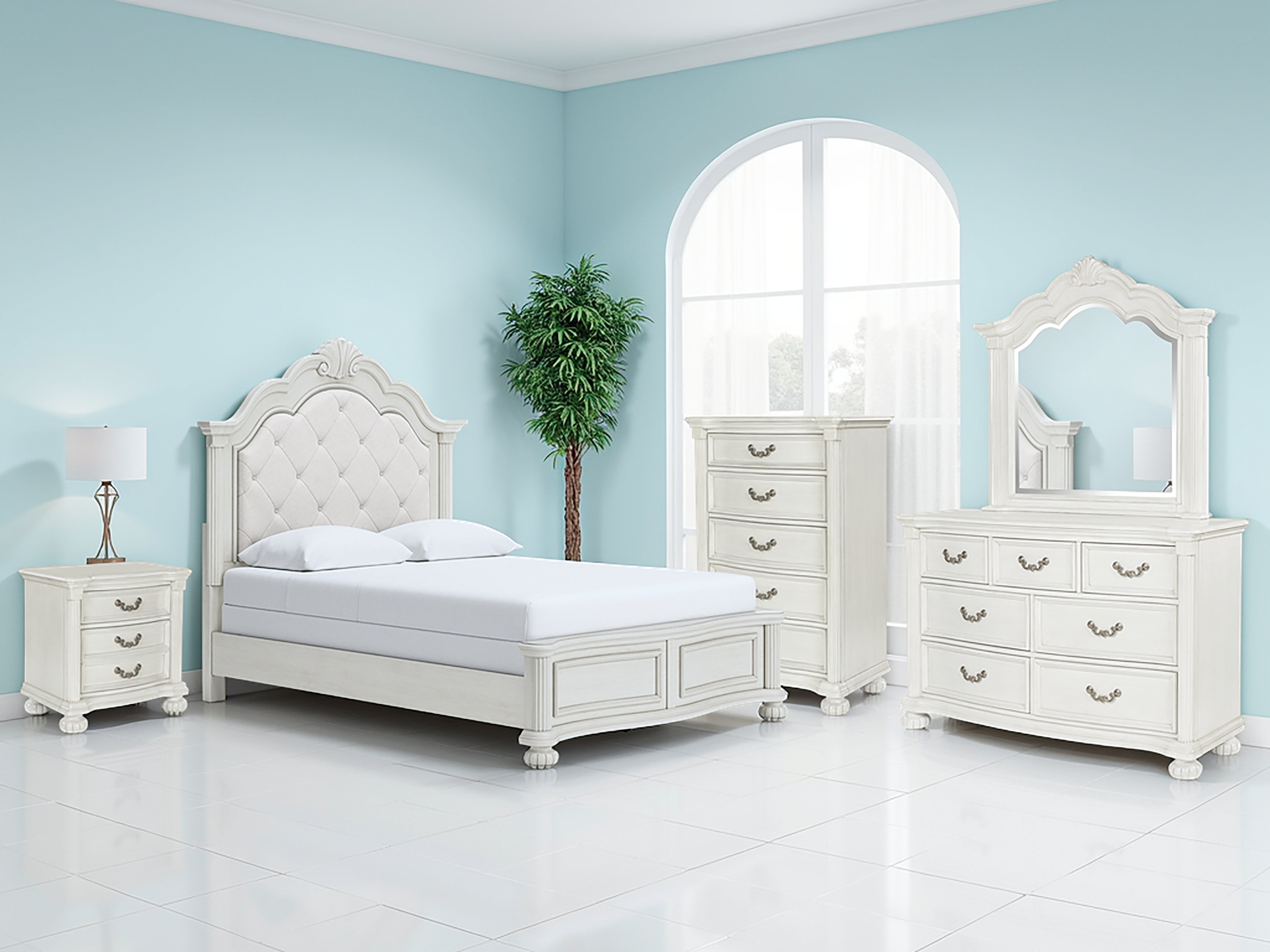 Lullora Furniture - Ashley Furniture - Montelaine Bedroom - Queen Upholstered Panel Bed / Antique White - B795B2