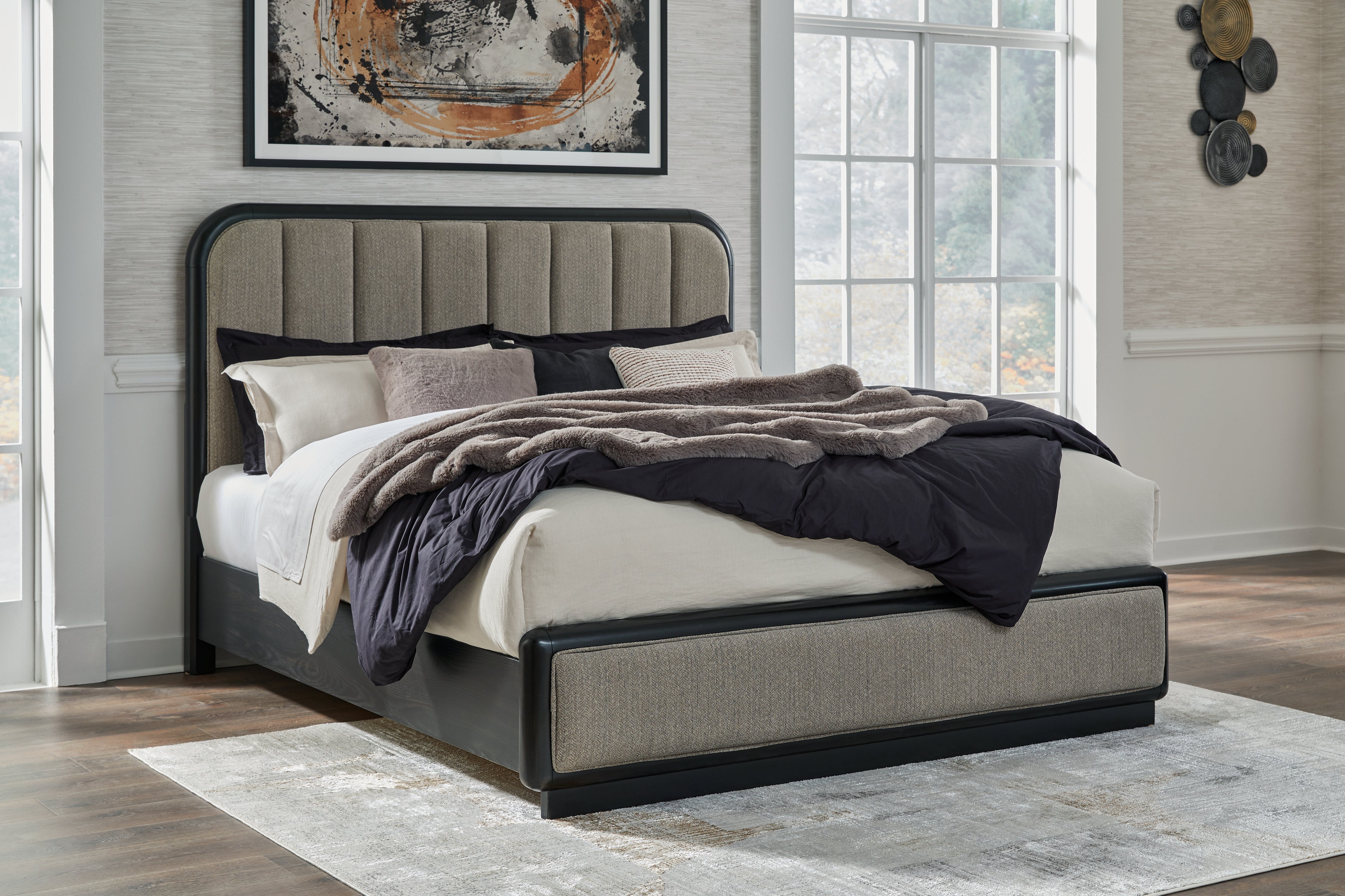Lullora Furniture - Ashley Furniture - Rowanbeck Bedroom - California King Upholstered Panel Bed / Gray/Black - B821B5
