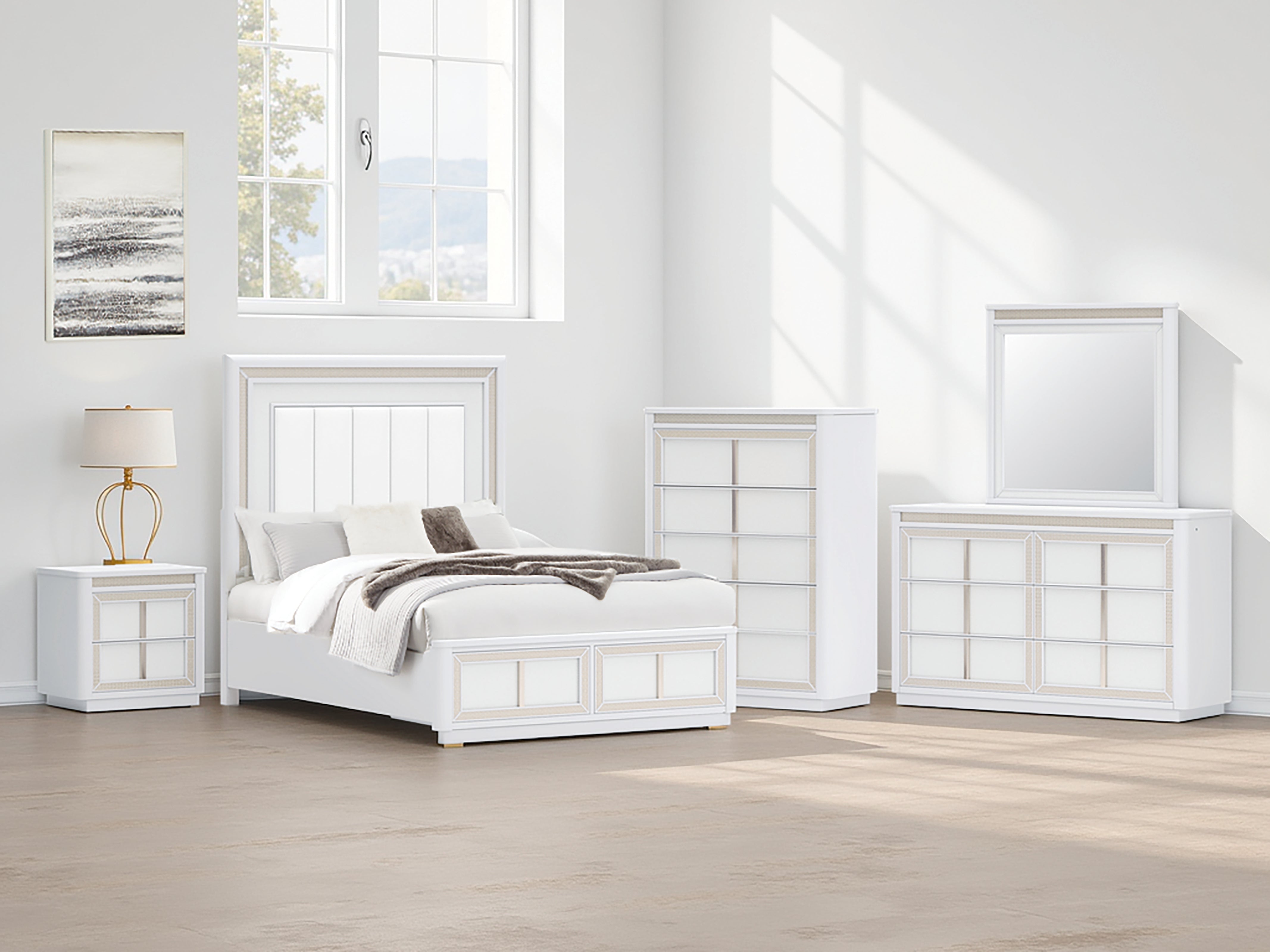 Lullora Furniture - Ashley Furniture - Chalanna Bedroom - Queen Upholstered Storage Bed / White - B822B2
