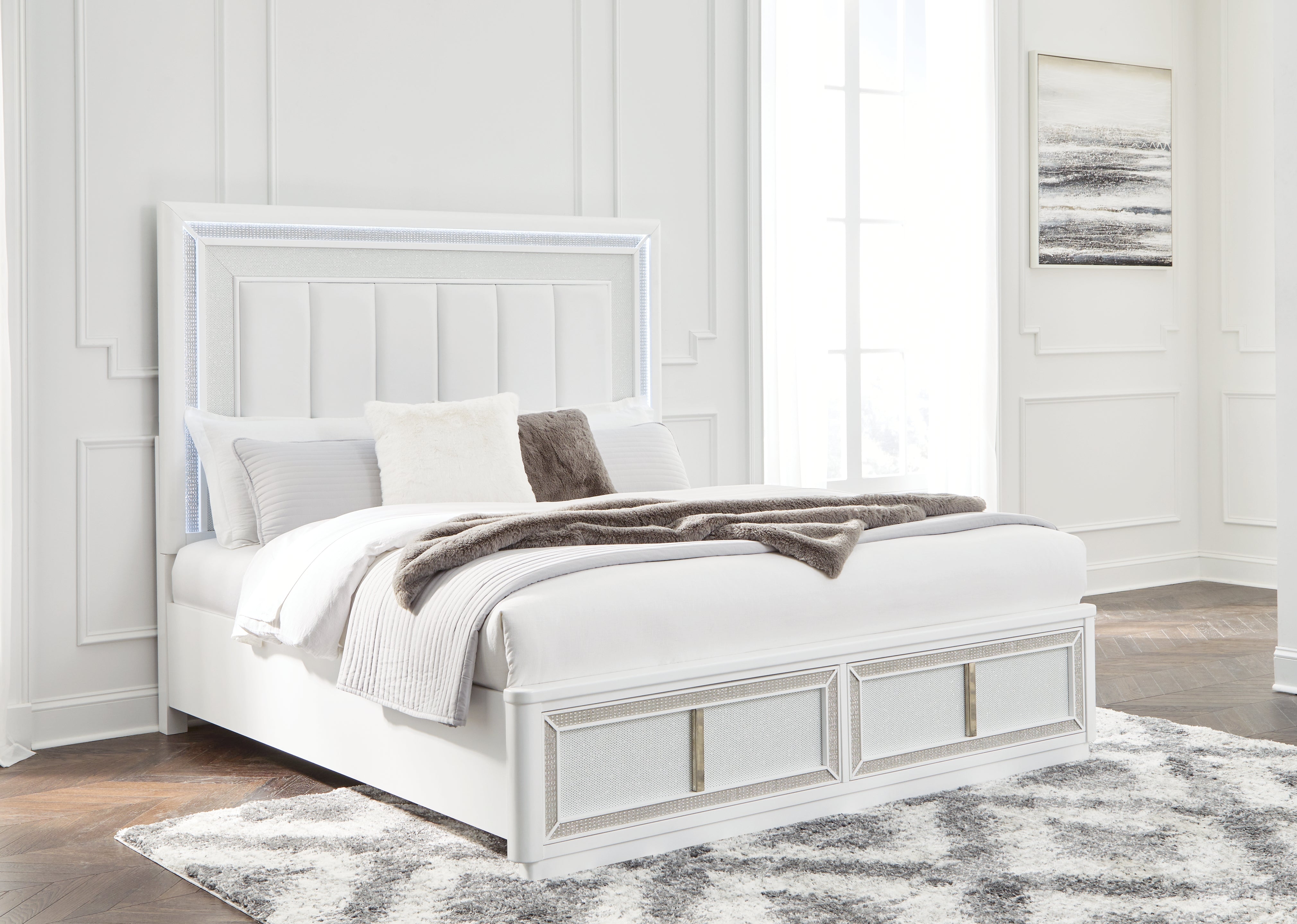 Lullora Furniture - Ashley Furniture - Chalanna Bedroom - California King Upholstered Storage Bed / White - B822B5