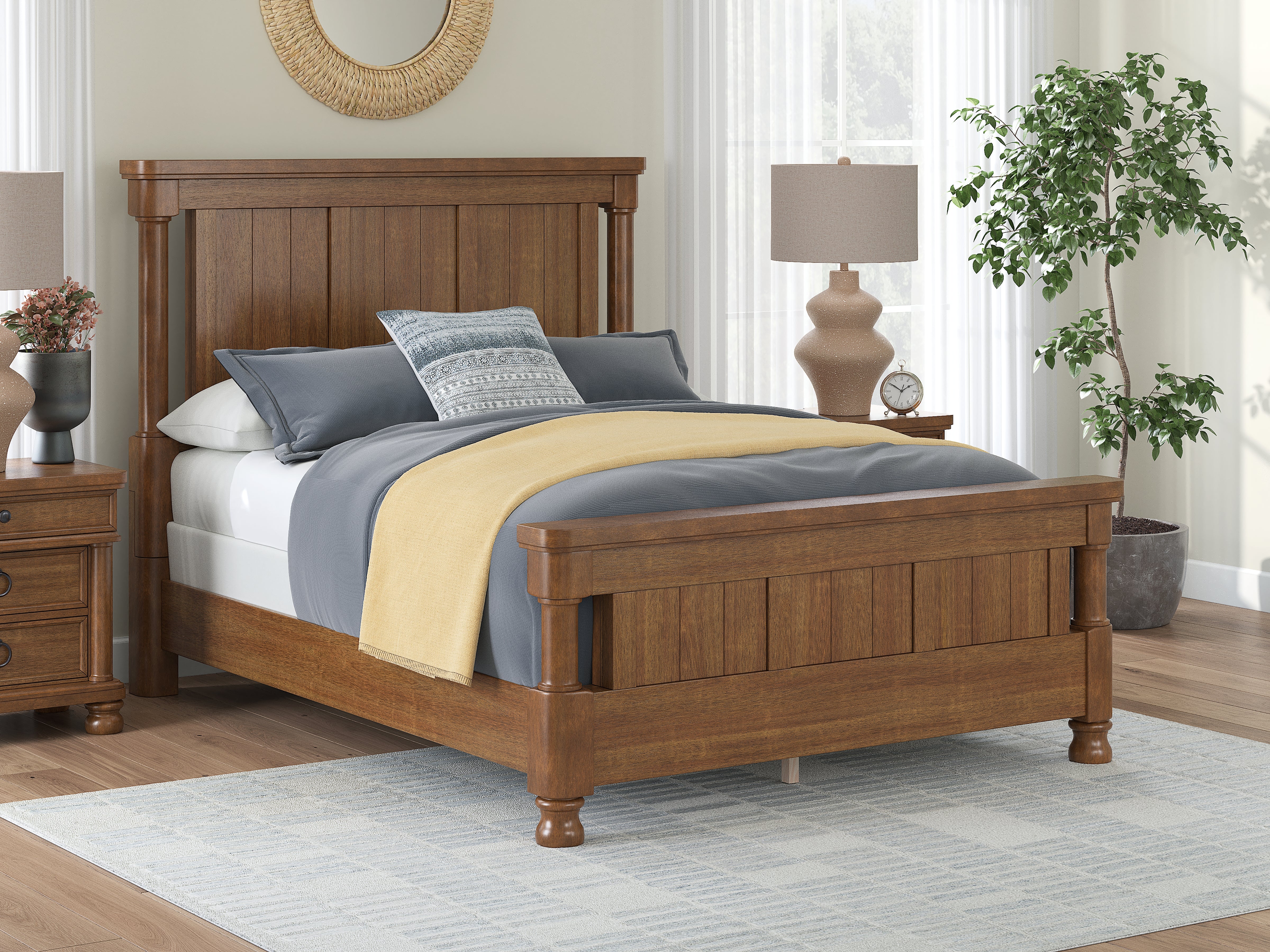 Lullora Furniture - Ashley Furniture - Rowlenstown Bedroom - Queen Poster Bed / Brown - PCB824B2