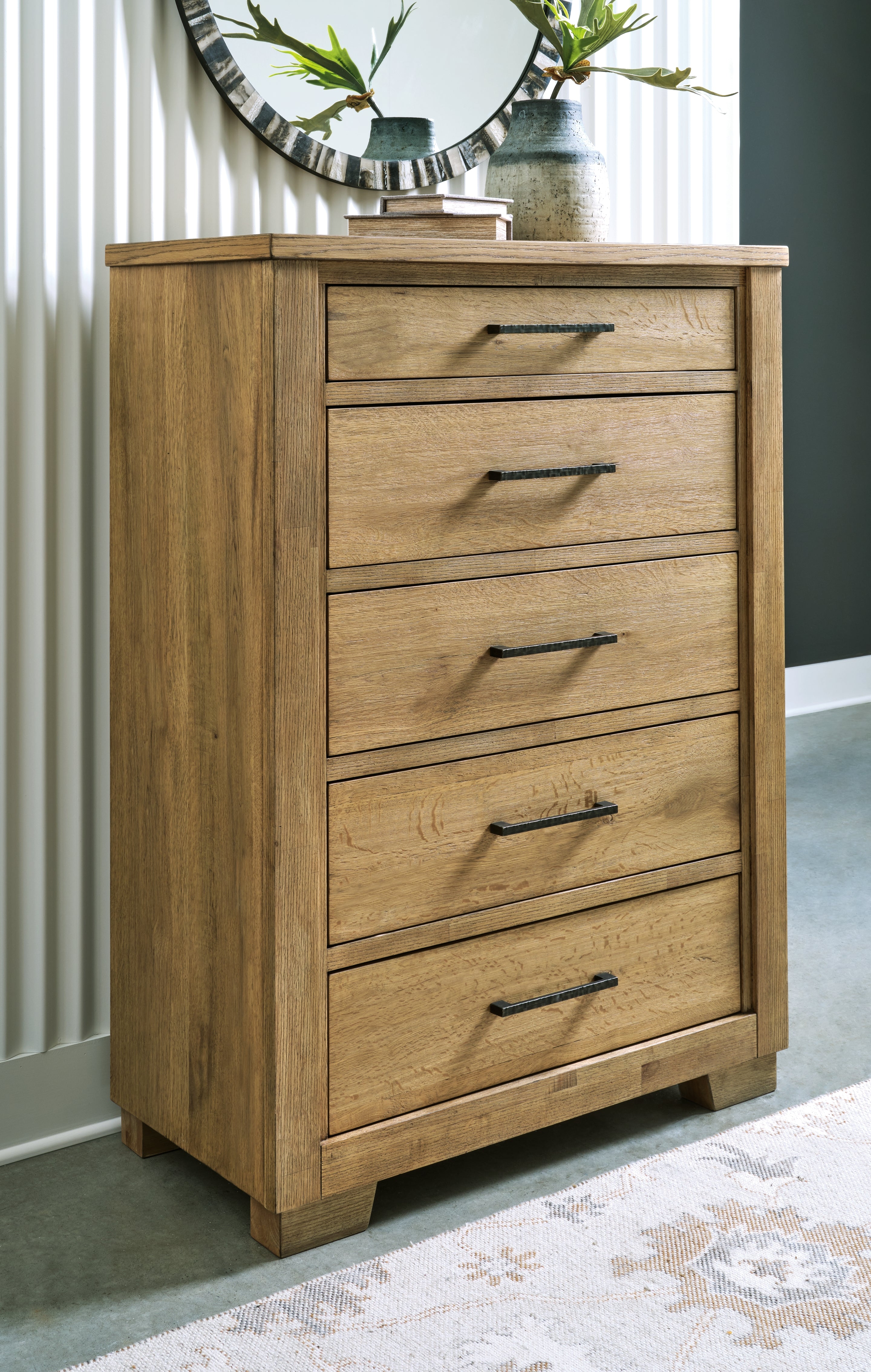 Lullora Furniture - Ashley Furniture - Galliden Bedroom - Five Drawer Chest / Light Brown - B841-46
