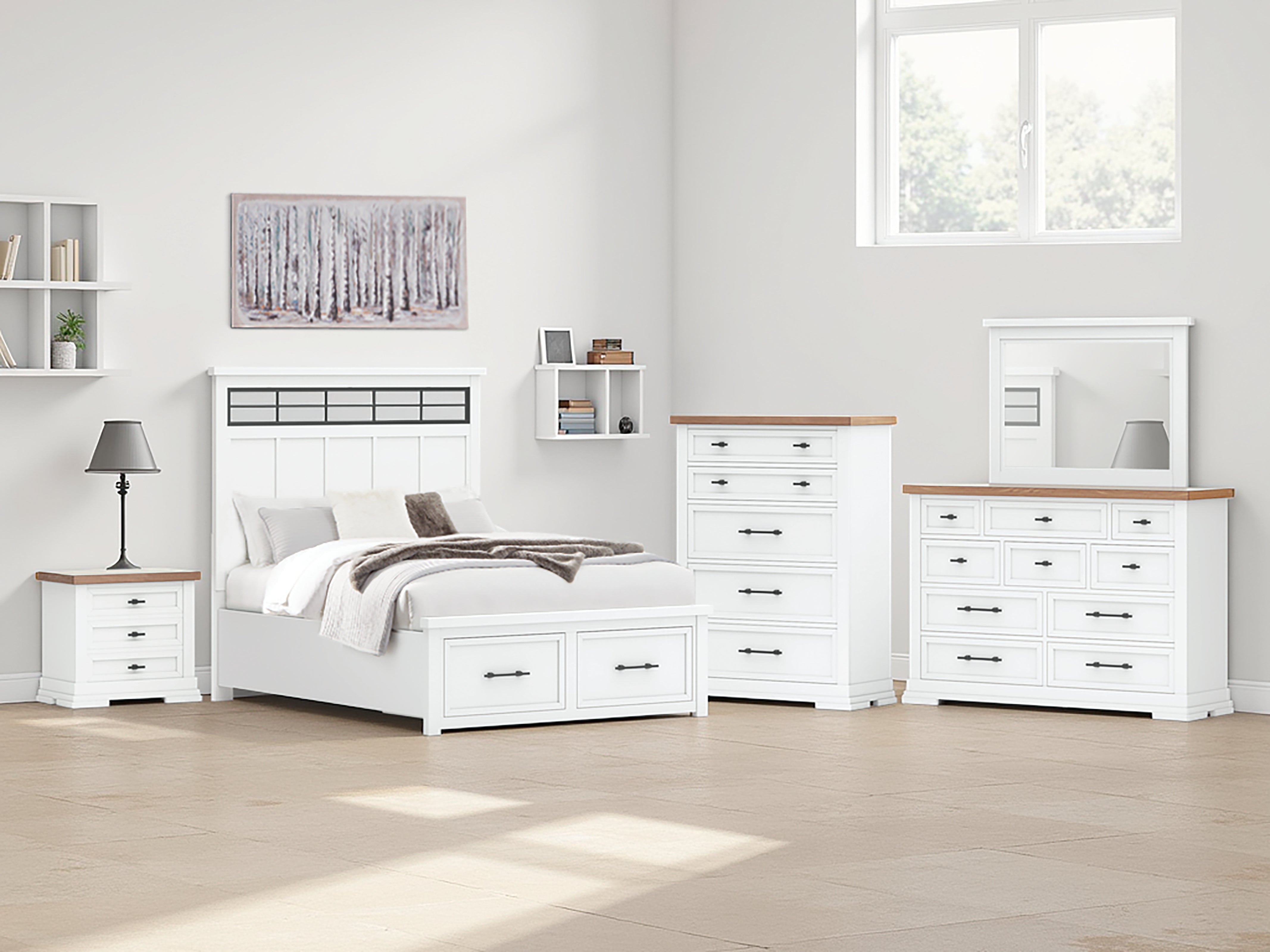 Lullora Furniture - Ashley Furniture - Ashbryn Bedroom - Queen Panel Storage Bed / White/Natural - B844B2