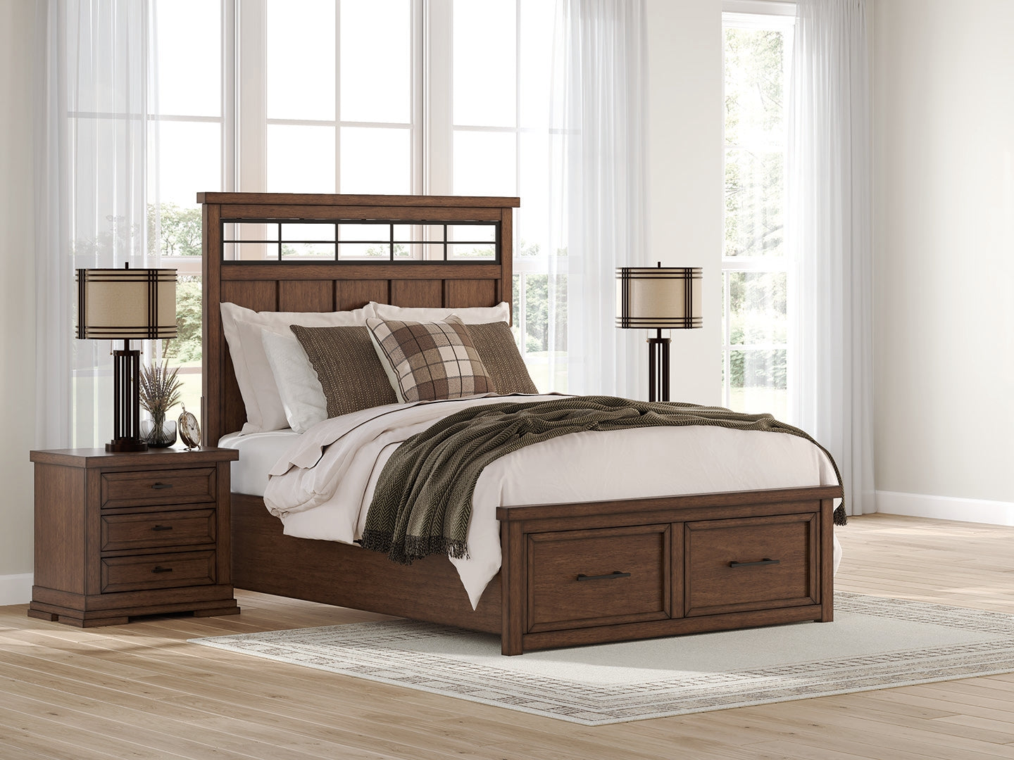 Lullora Furniture - Ashley Furniture - Taffenbrook Bedroom - Queen Panel Storage Bed / Medium Brown - B849B2