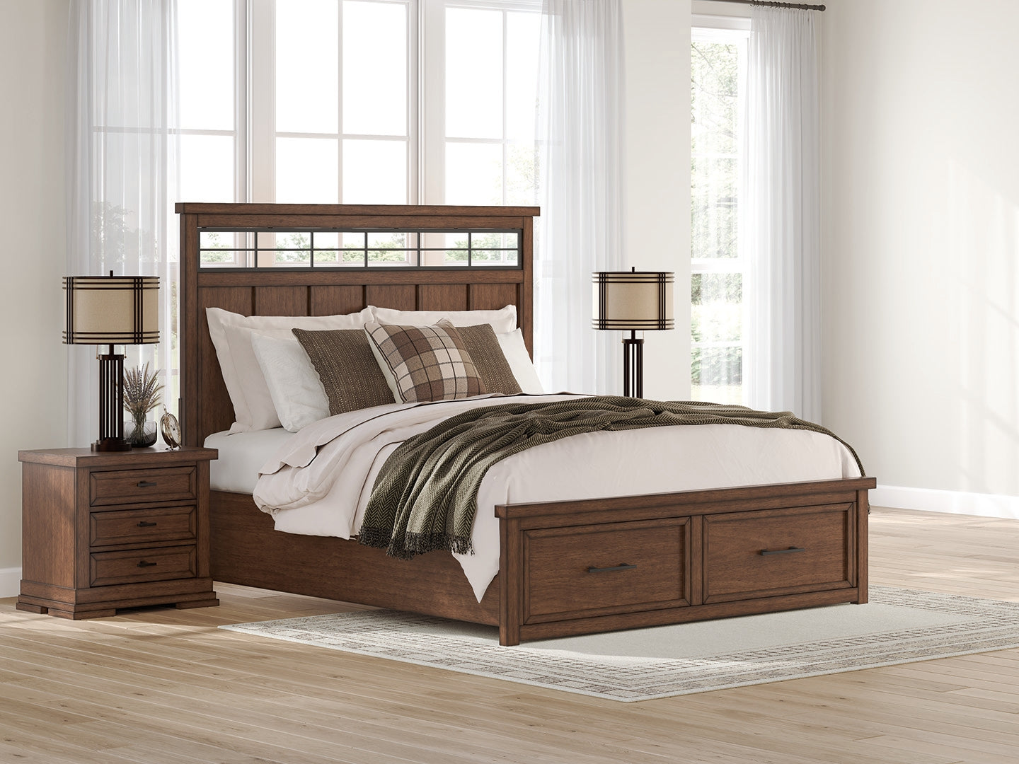 Lullora Furniture - Ashley Furniture - Taffenbrook Bedroom - California King Panel Storage Bed / Medium Brown - B849B5