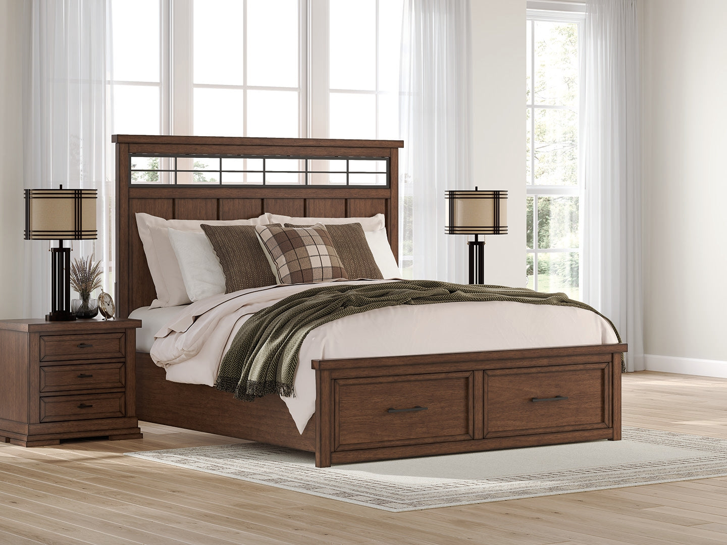 Lullora Furniture - Ashley Furniture - Taffenbrook Bedroom - King Panel Storage Bed / Medium Brown - B849B4
