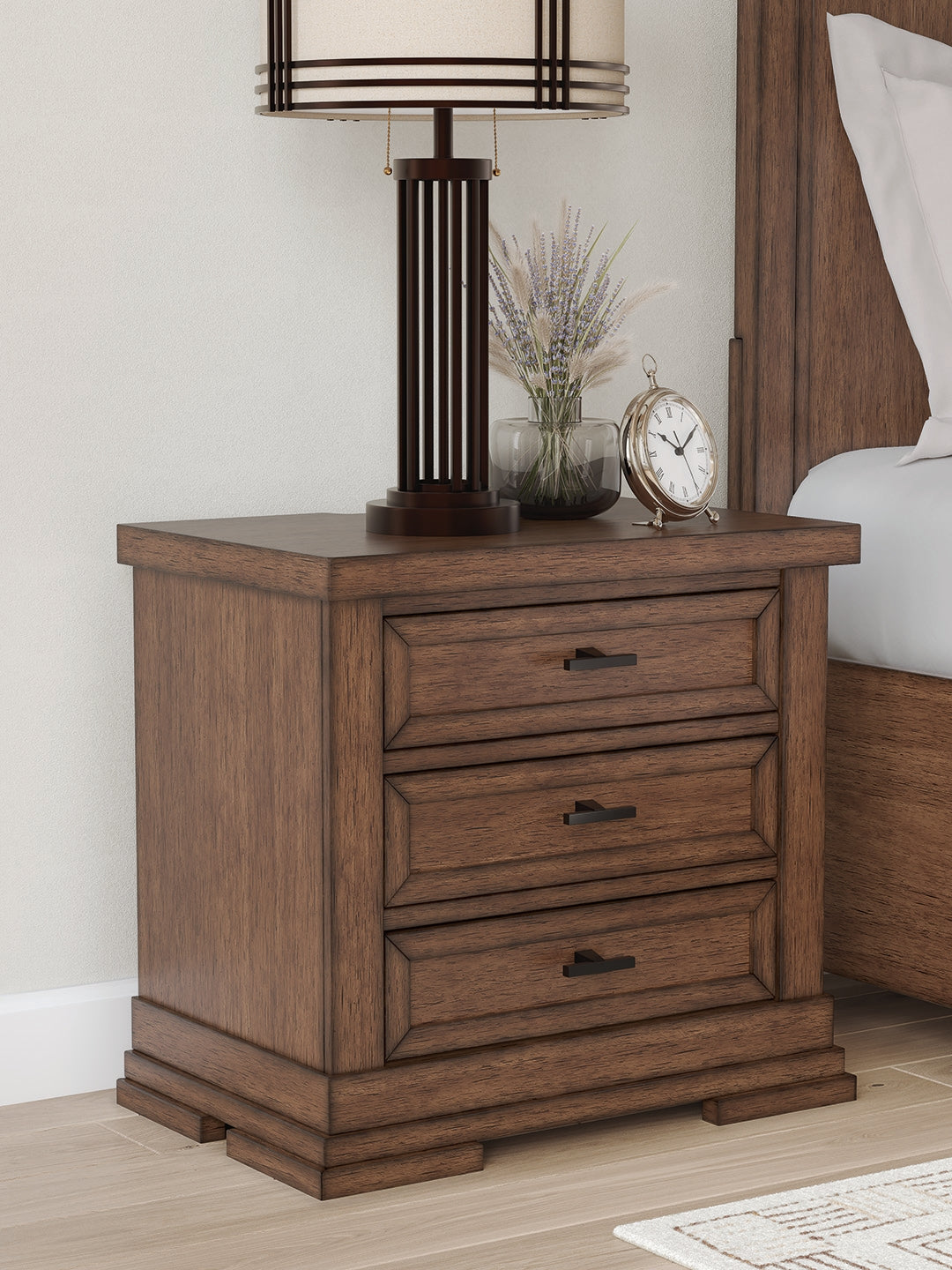 Lullora Furniture - Ashley Furniture - Taffenbrook Bedroom - Three Drawer Night Stand / Medium Brown - B849-93