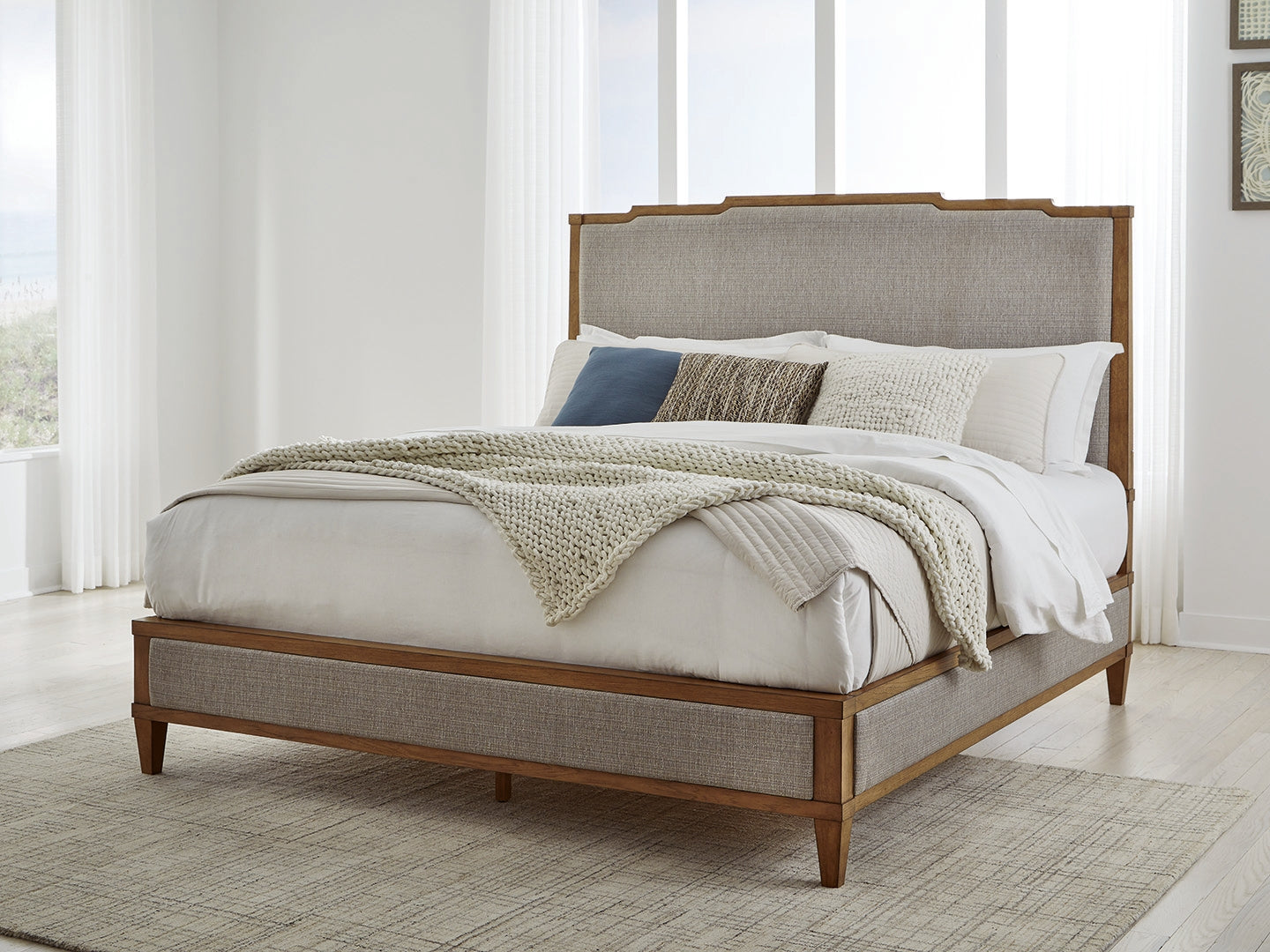 Lullora Furniture - Ashley Furniture - Sharlance Bedroom - King Upholstered Panel Bed / Light Brown - B895B6