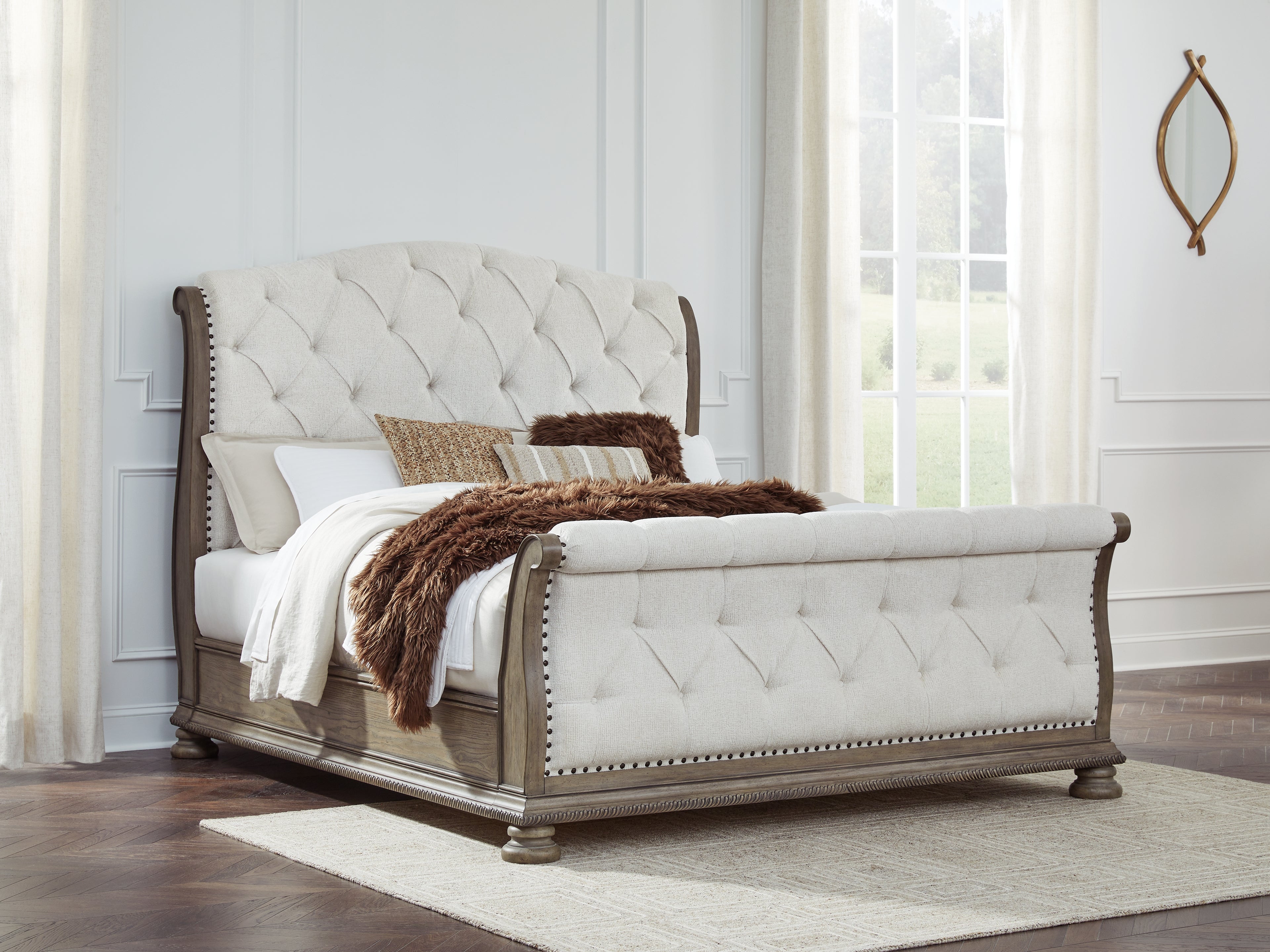 Lullora Furniture - Ashley Furniture - Ardenfield Bedroom - King Upholstered Sleigh Bed / Light Brown - B944B4