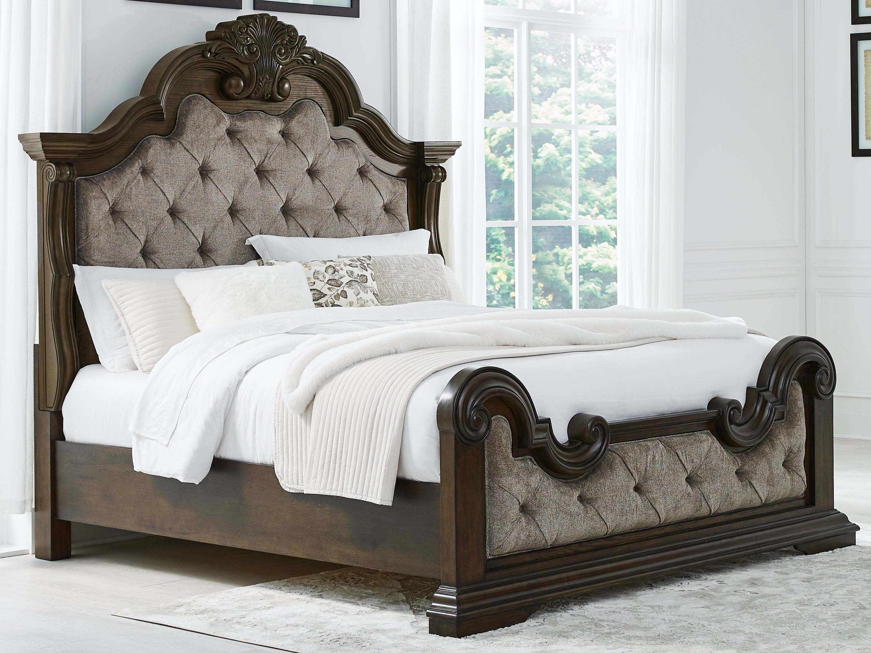 Lullora Furniture - Ashley Furniture - Maylee Bedroom - California King Upholstered Bed / Dark Brown - B947B5