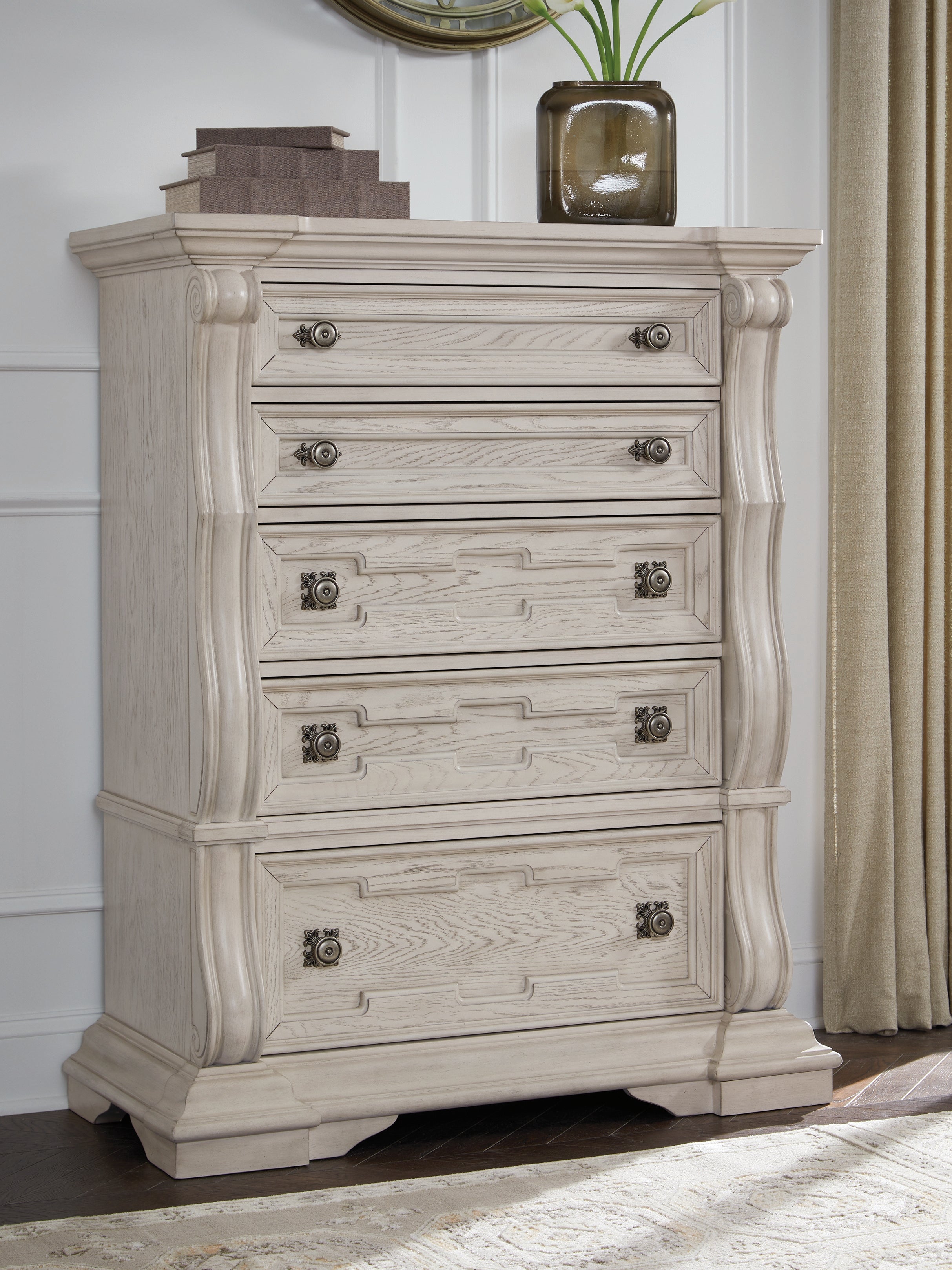 Lullora Furniture - Ashley Furniture - Bruchandi Bedroom - Five Drawer Chest / Antique White - PCB948-46