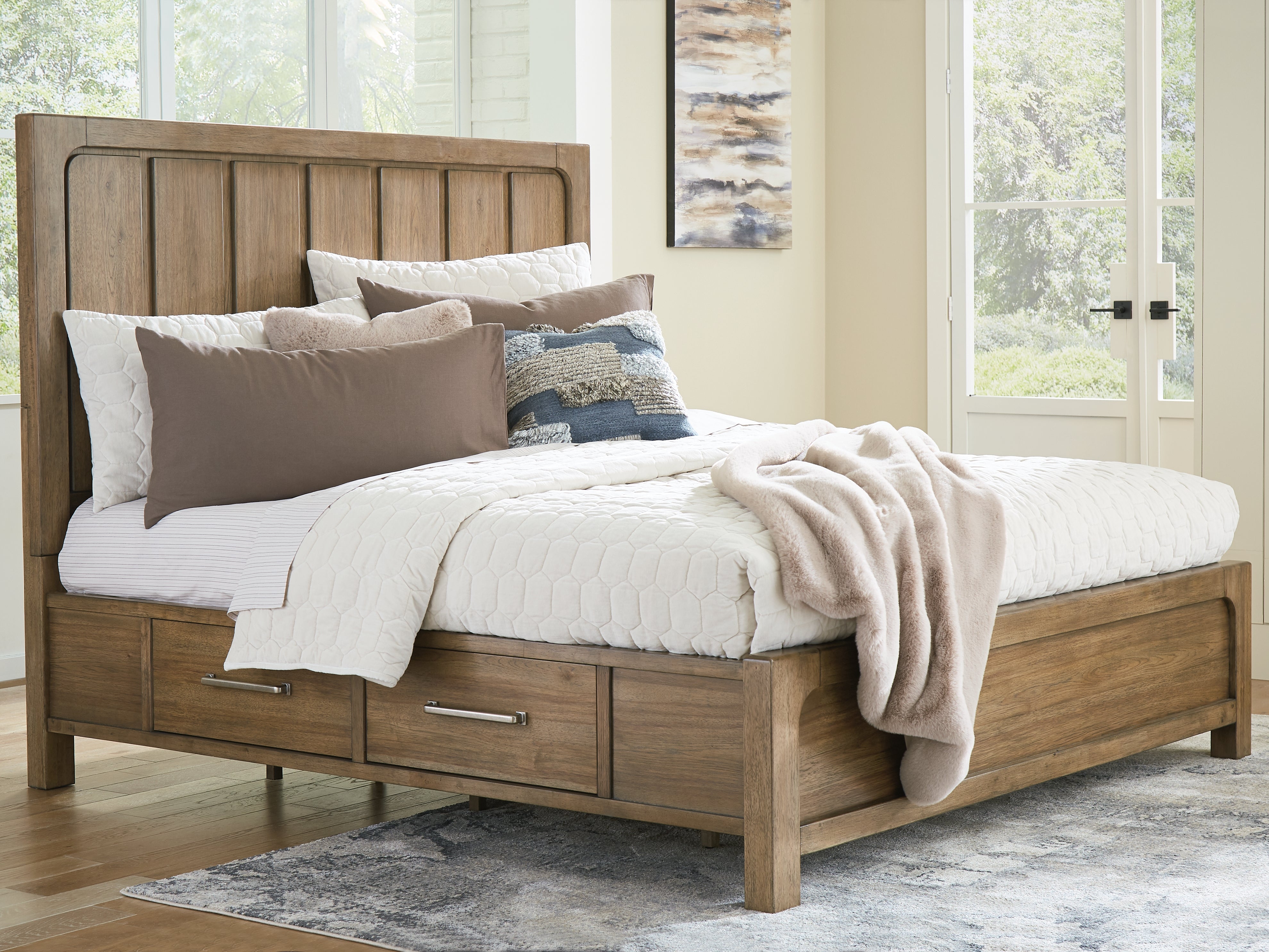Lullora Furniture - Ashley Furniture - Cabalynn Bedroom - King Panel Bed with Storage / Light Brown - B974B8