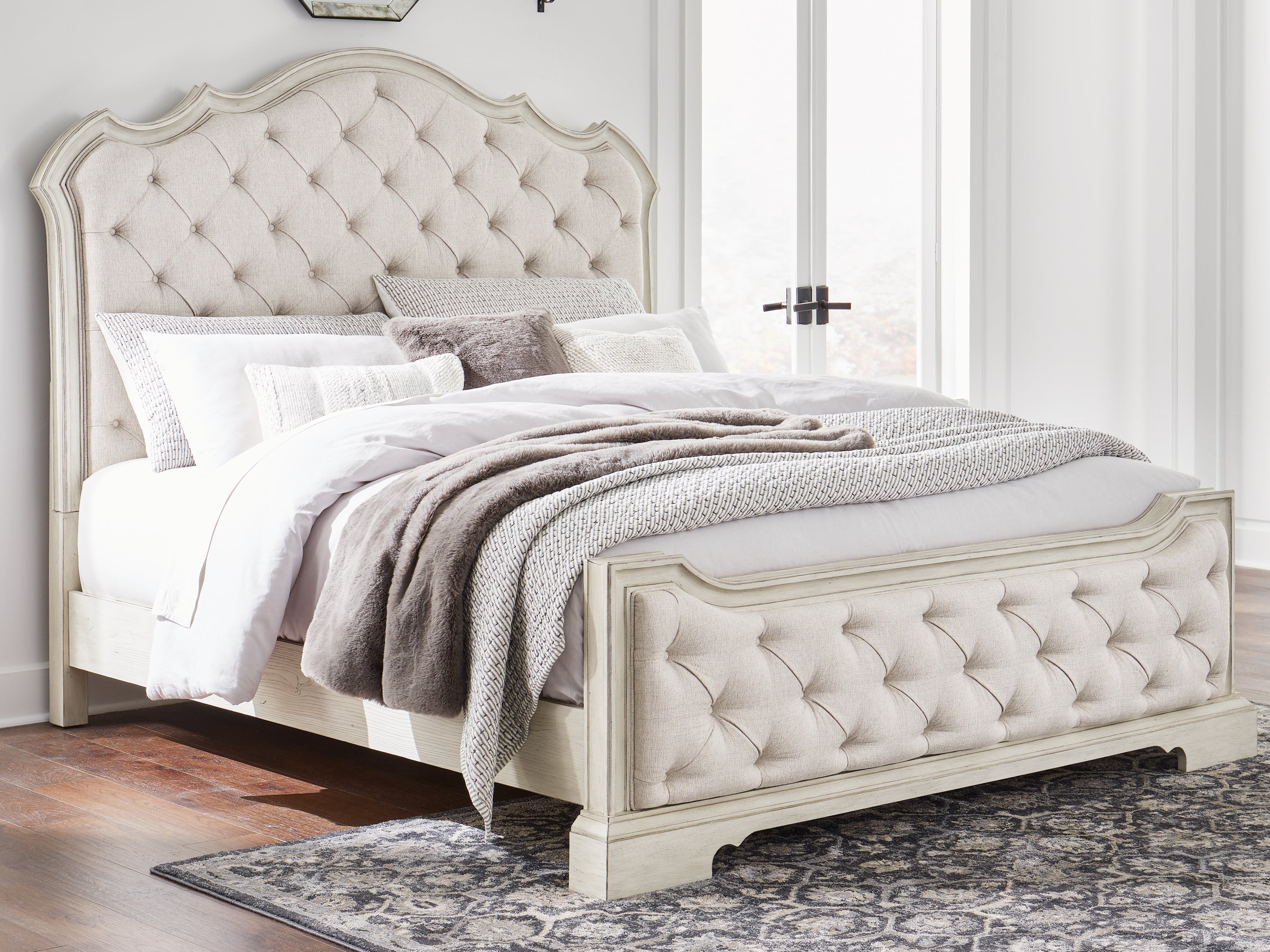 Lullora Furniture - Ashley Furniture - Arlendyne Bedroom - King Upholstered Bed / Antique White - B980B4