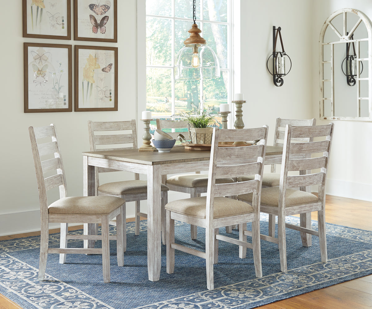 Lullora Furniture - Ashley Furniture - Skempton Dining Room - RECT DRM Counter TBL Set(7/CN) / White/Light Brown - D394-423