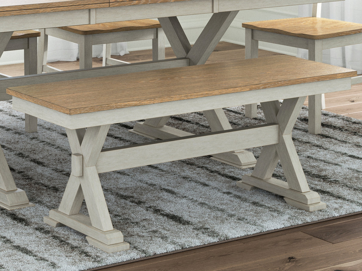 Lullora Furniture - Ashley Furniture - Purlaney 48" Dining Bench - Large Dining Room Bench / Antique White/Natural / 48"W x 16"D x 19"H - PCD627-00