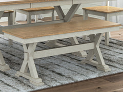 Lullora Furniture - Ashley Furniture - Purlaney 48" Dining Bench - Large Dining Room Bench / Antique White/Natural / 48"W x 16"D x 19"H - PCD627-00