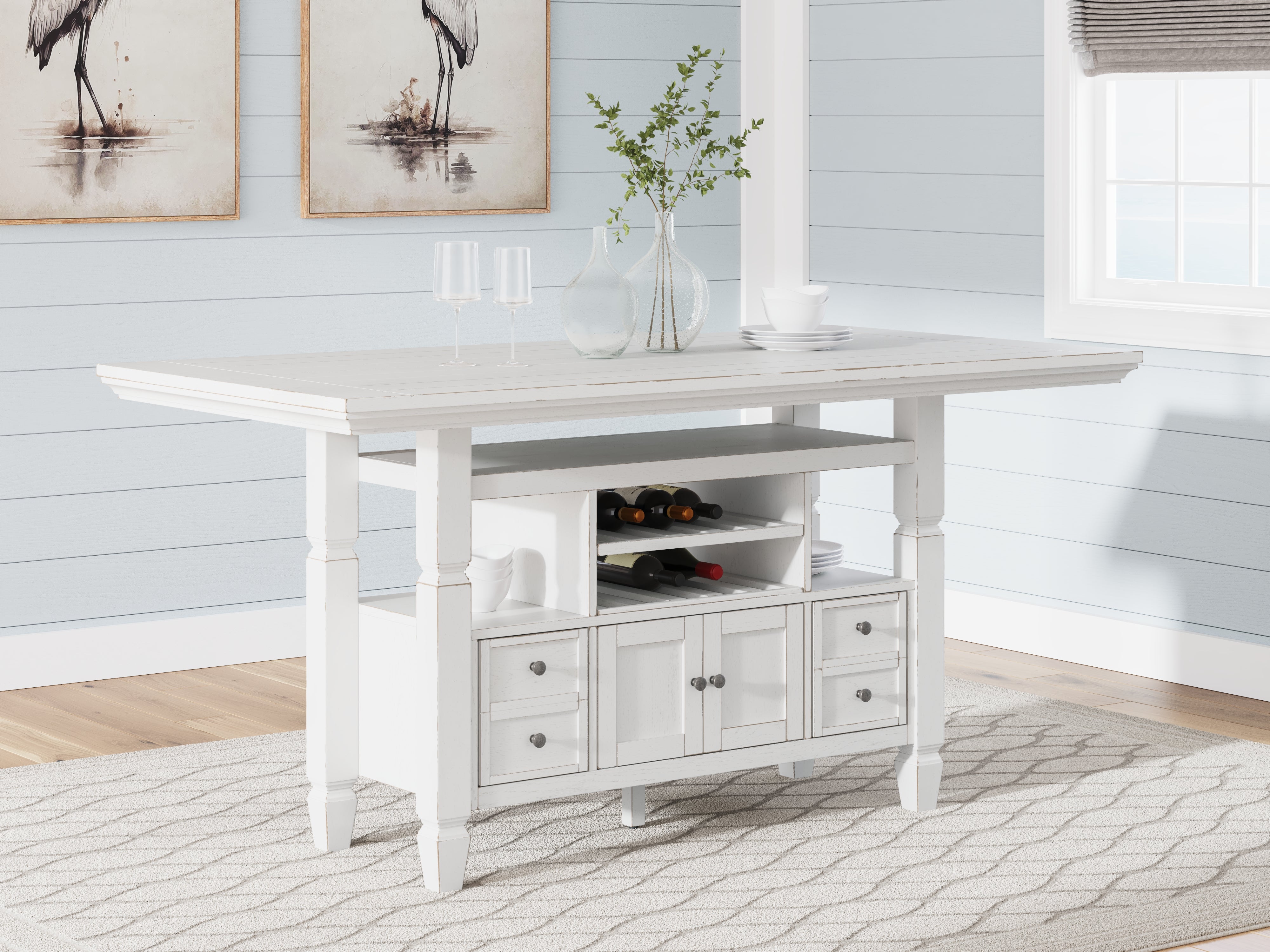 Lullora Furniture - Ashley Furniture - Robbinsdale Dining Room - Counter Height Dining Table / Antique White - D642D7