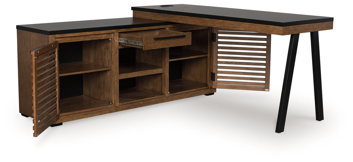 Lullora Furniture - Ashley Furniture - Kallari Office Desk - Credenza with Desk Return / Warm Brown/Black - H737H1