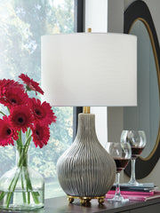 Lullora Furniture - Ashley Furniture - Judlen Lighting - Ceramic Table Lamp (1/CN) / Gray/Gold Finish - L100844
