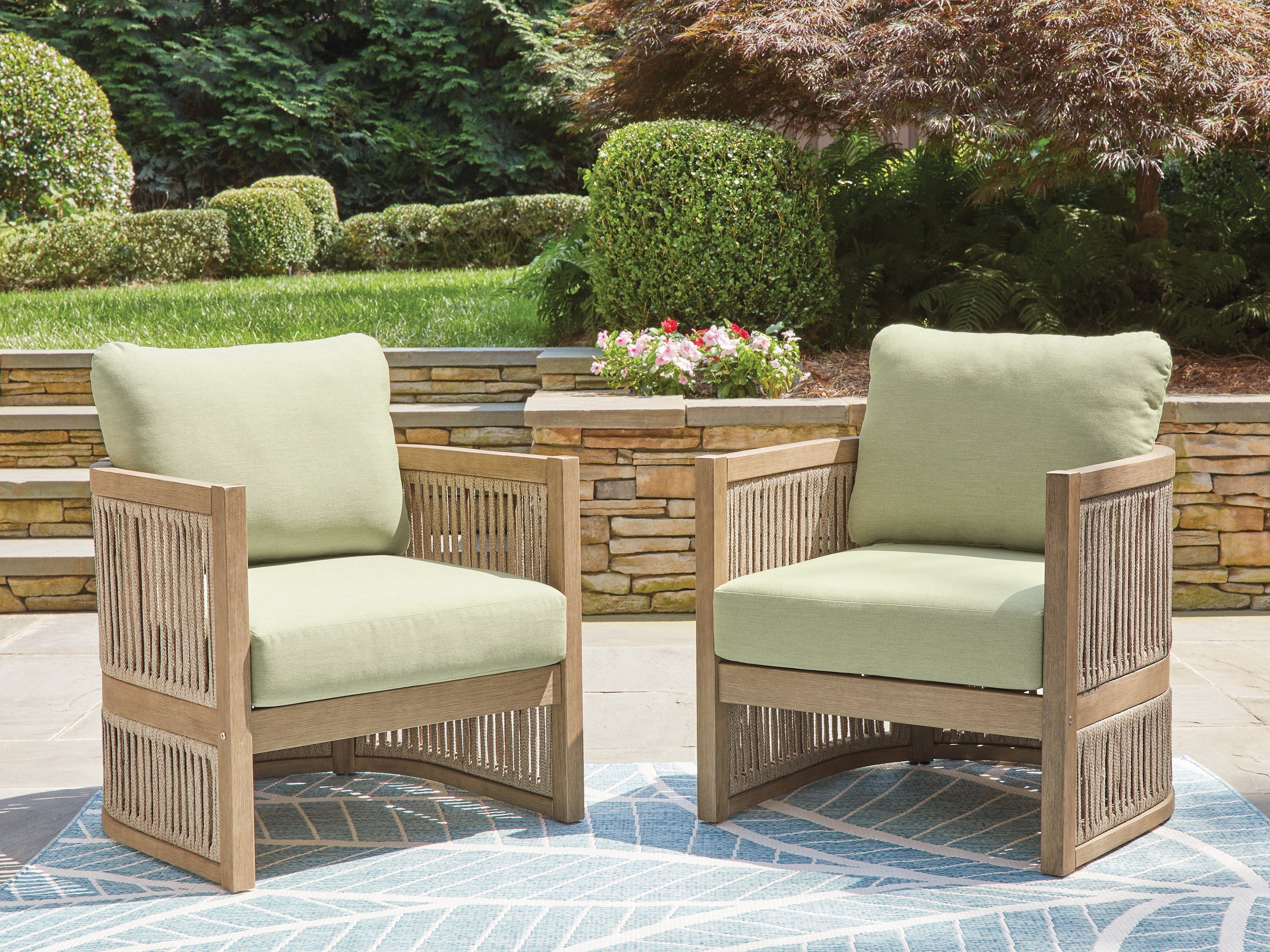 Lullora Furniture - Ashley Furniture - Serena Shores Outdoor - Lounge Chair w/Cushion (Set of 2) / Beige/Green - PCP604-820