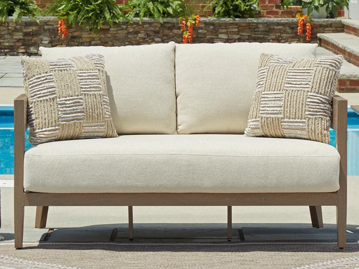 Lullora Furniture - Ashley Furniture - Serene Bay Outdoor - Sofa with Cushion / Dark Brown/White - P671-838