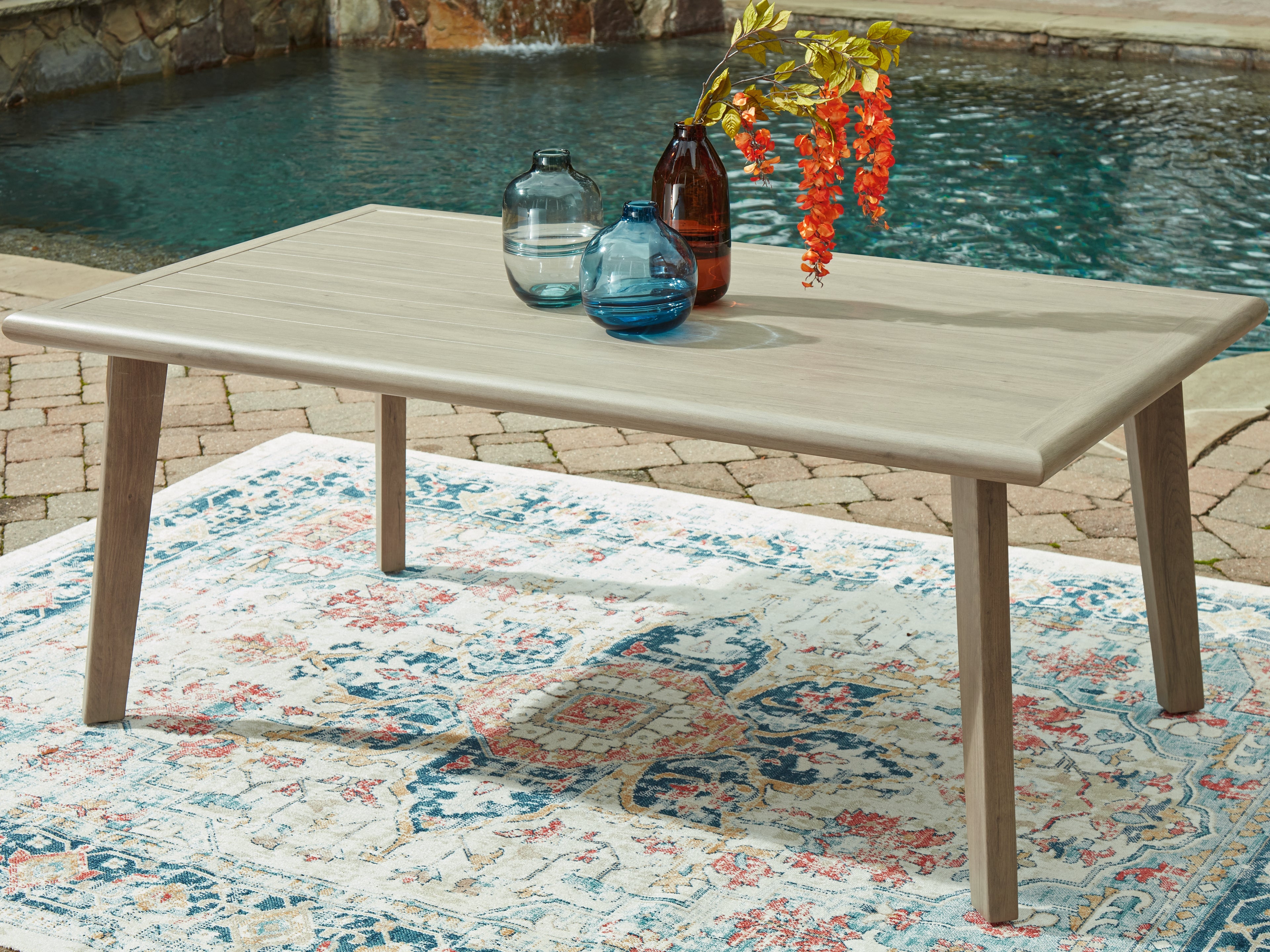 Lullora Furniture - Ashley Furniture - Cliff Trails Outdoor - RECT Dining Table w/UMB OPT / Beige - PCP690-625