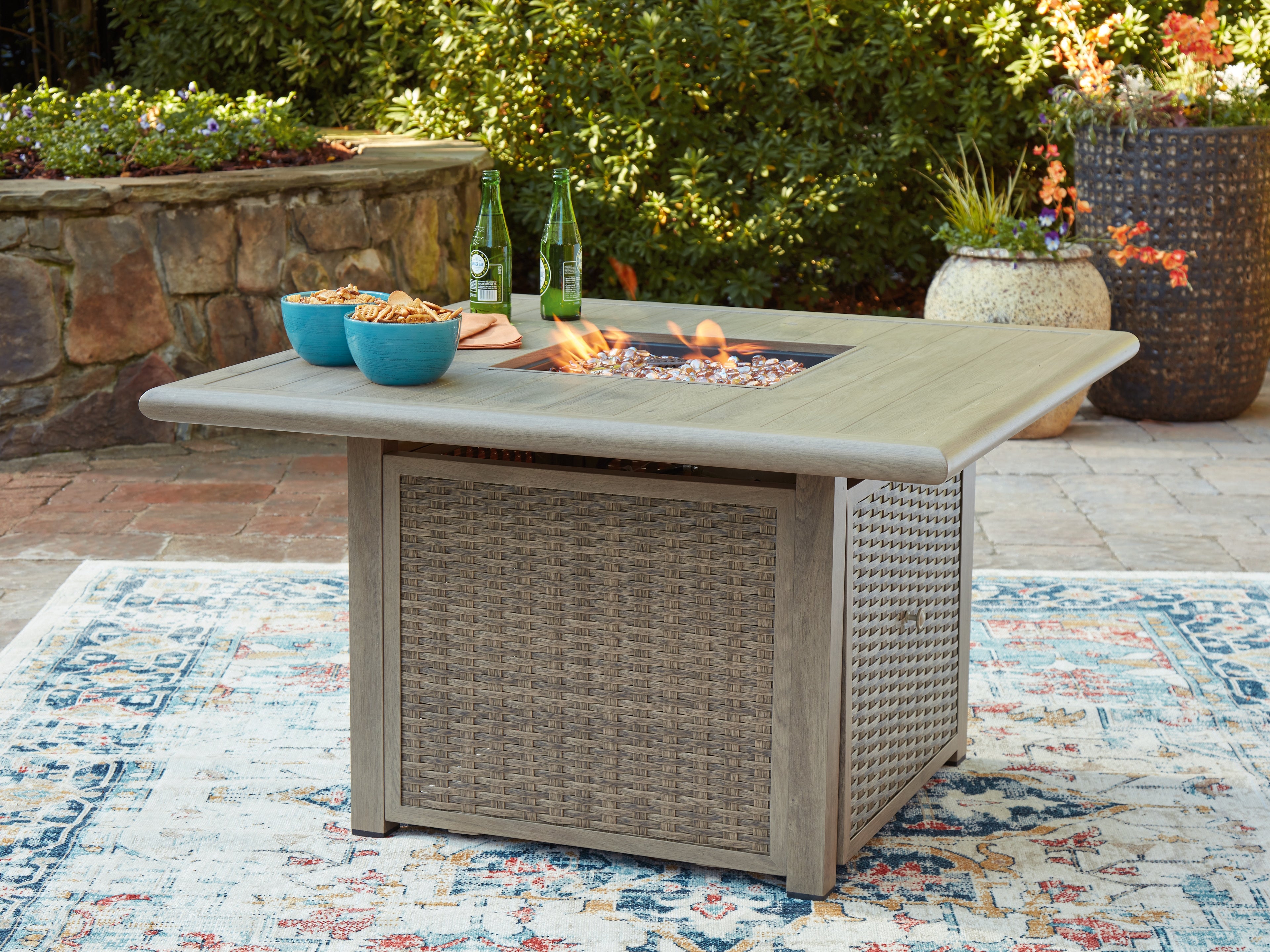 Lullora Furniture - Ashley Furniture - Cliff Trails Outdoor - Square Fire Pit Table / Beige - PCP690-772