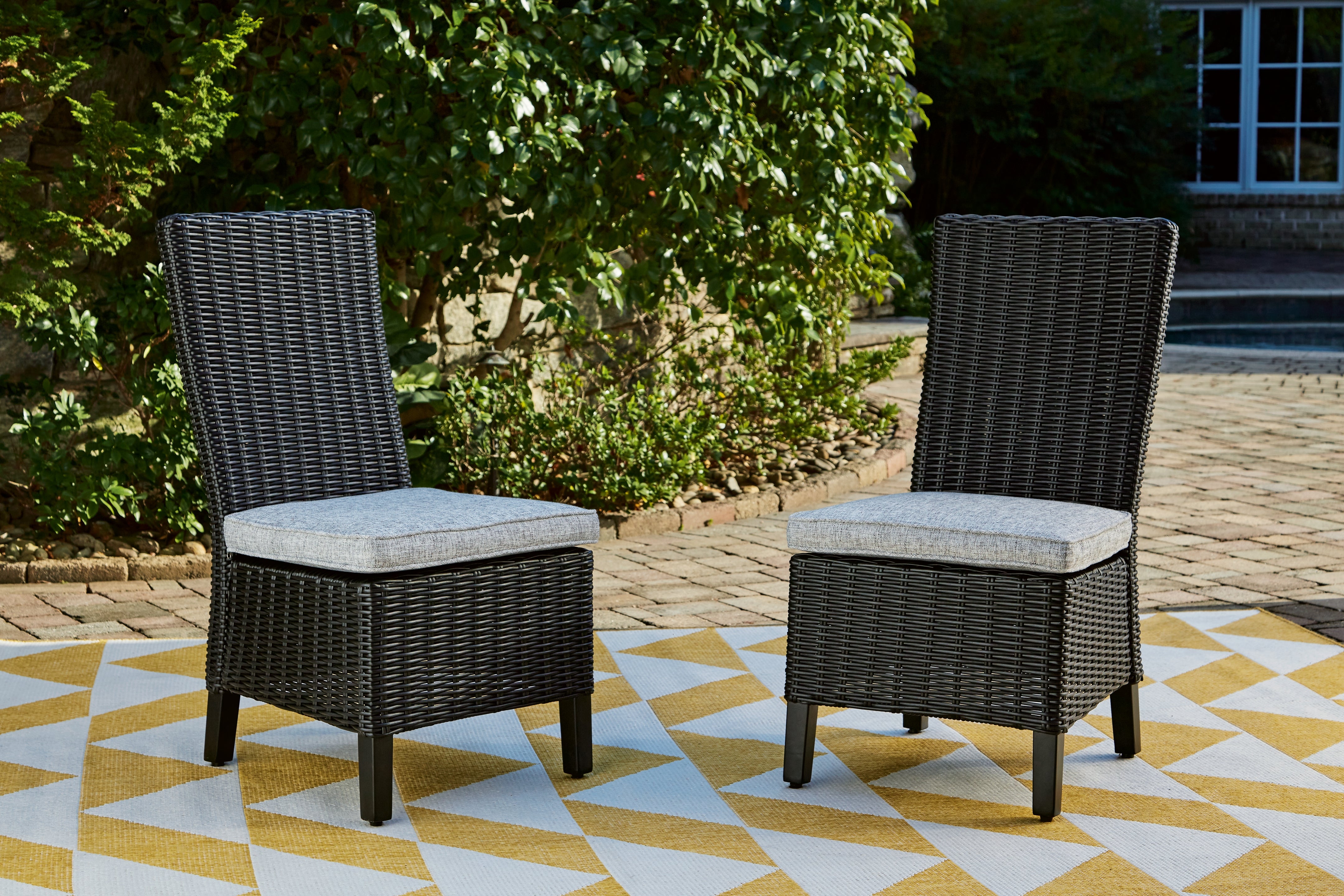 Lullora Furniture - Ashley Furniture - Beachcroft Outdoor - Side Chair with Cushion (Set of 2) / Black/Light Gray - P792-601