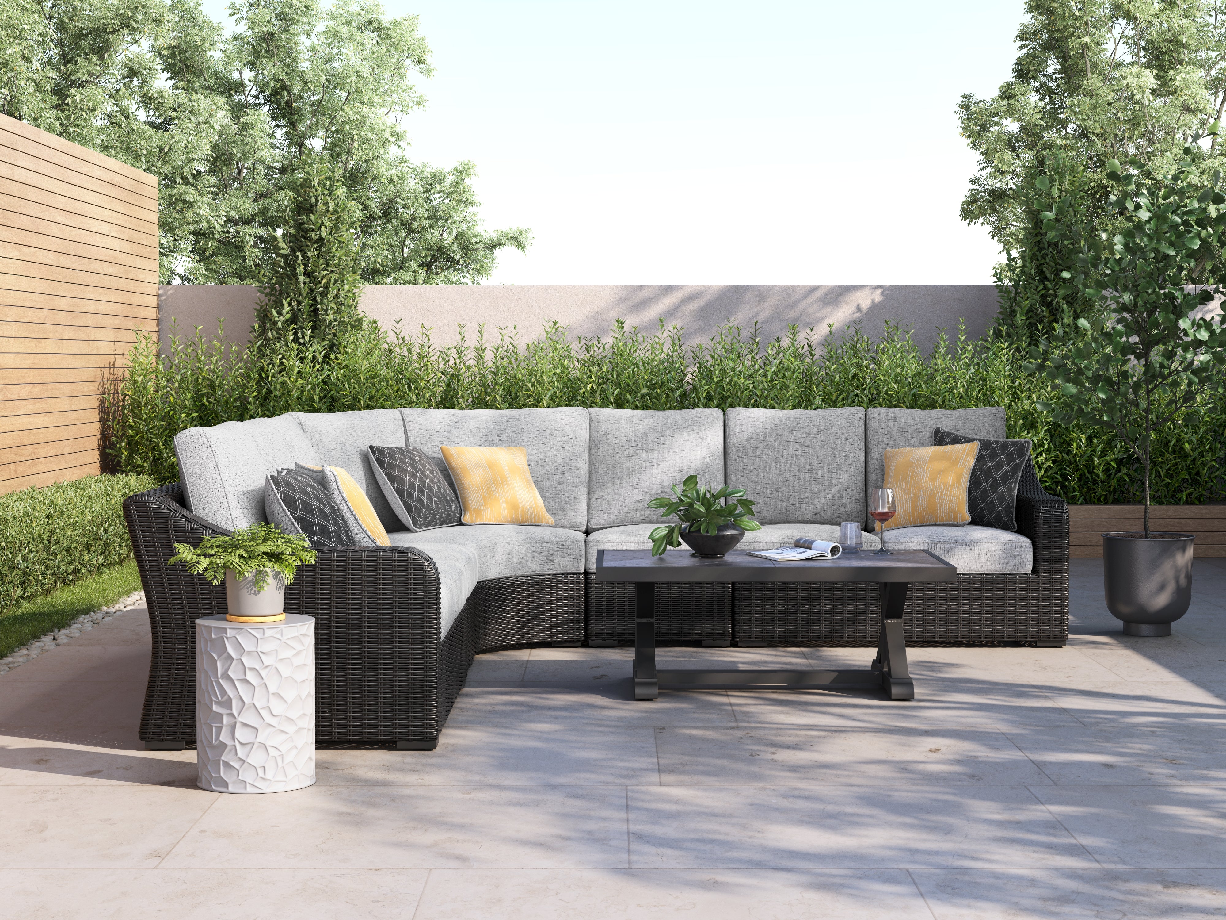 Lullora Furniture - Ashley Furniture - Beachcroft Outdoor - 5-Piece Outdoor Sectional / Black/Light Gray - P792P6