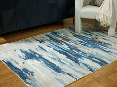 Lullora Furniture - Ashley Furniture - Vinlett Rug - 8' x 10' Washable Rug / Cream/Blue/Brown - R407041