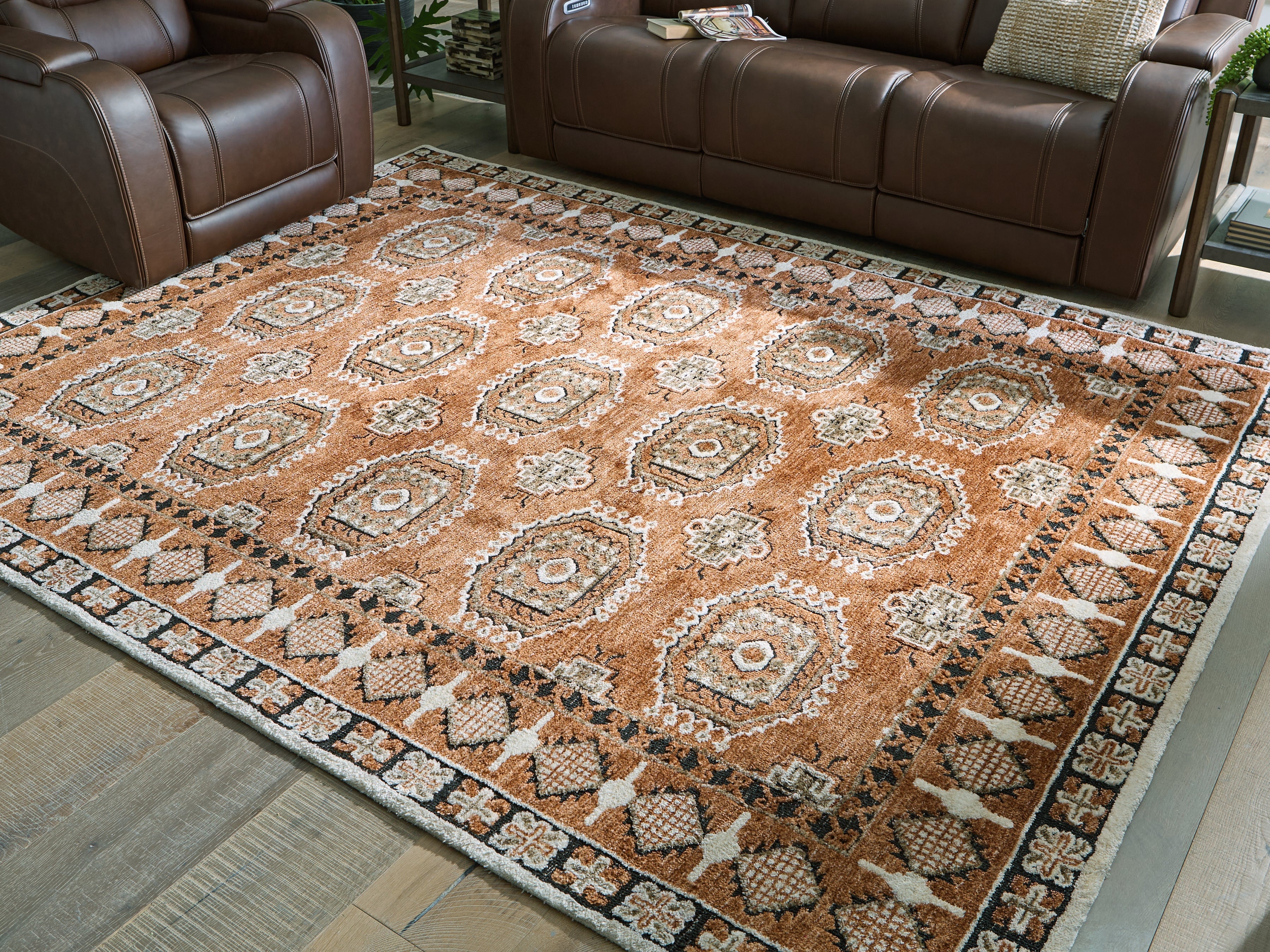 Lullora Furniture - Ashley Furniture - Qaabiz Rug - 7'8" x 10' Area Rug / Sienna/Ivory/Black - R407521