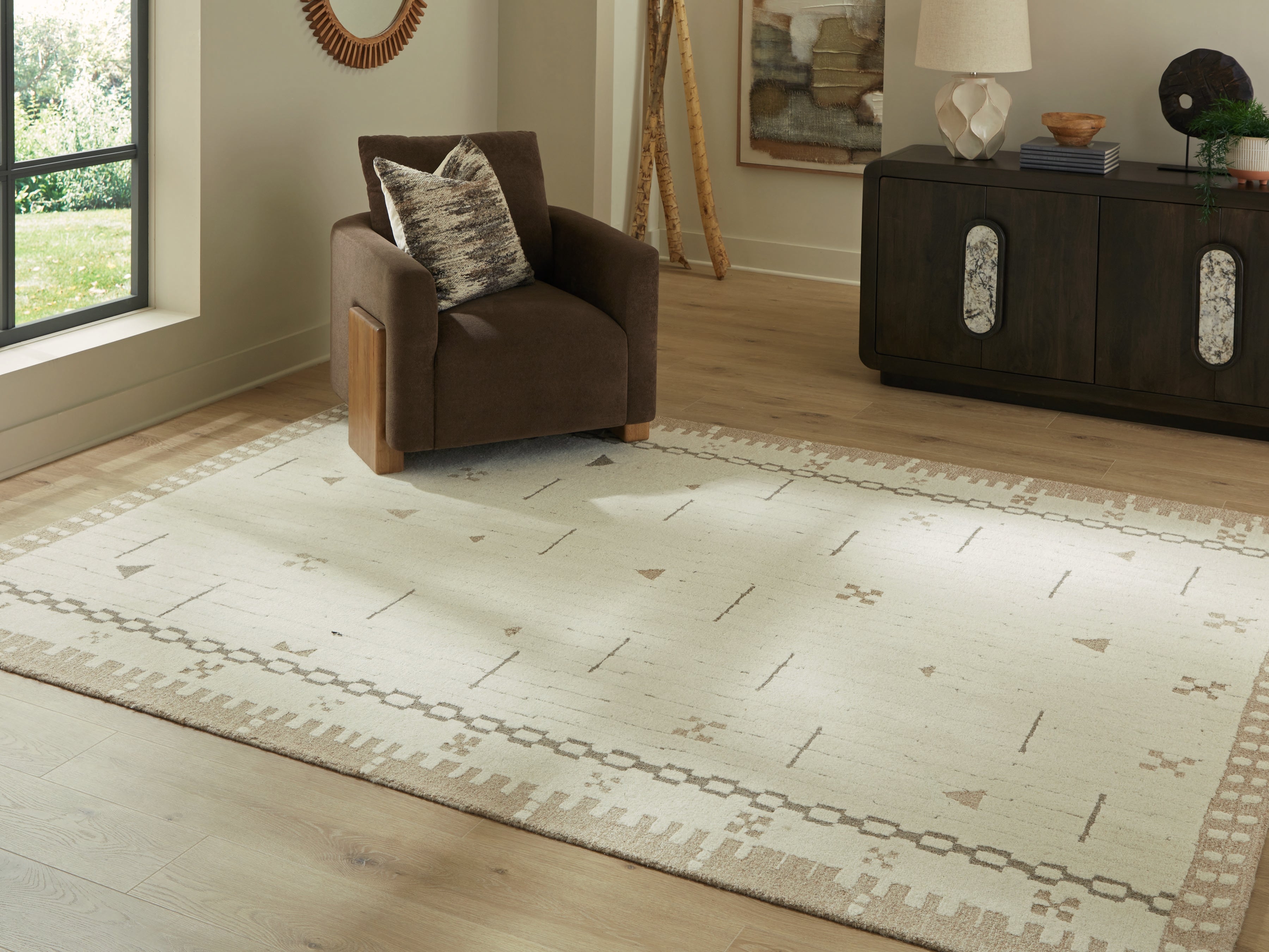 Lullora Furniture - Ashley Furniture - Dot Rug - 7'8" x 10' Area Rug / Cream/Brown/Taupe - R407651
