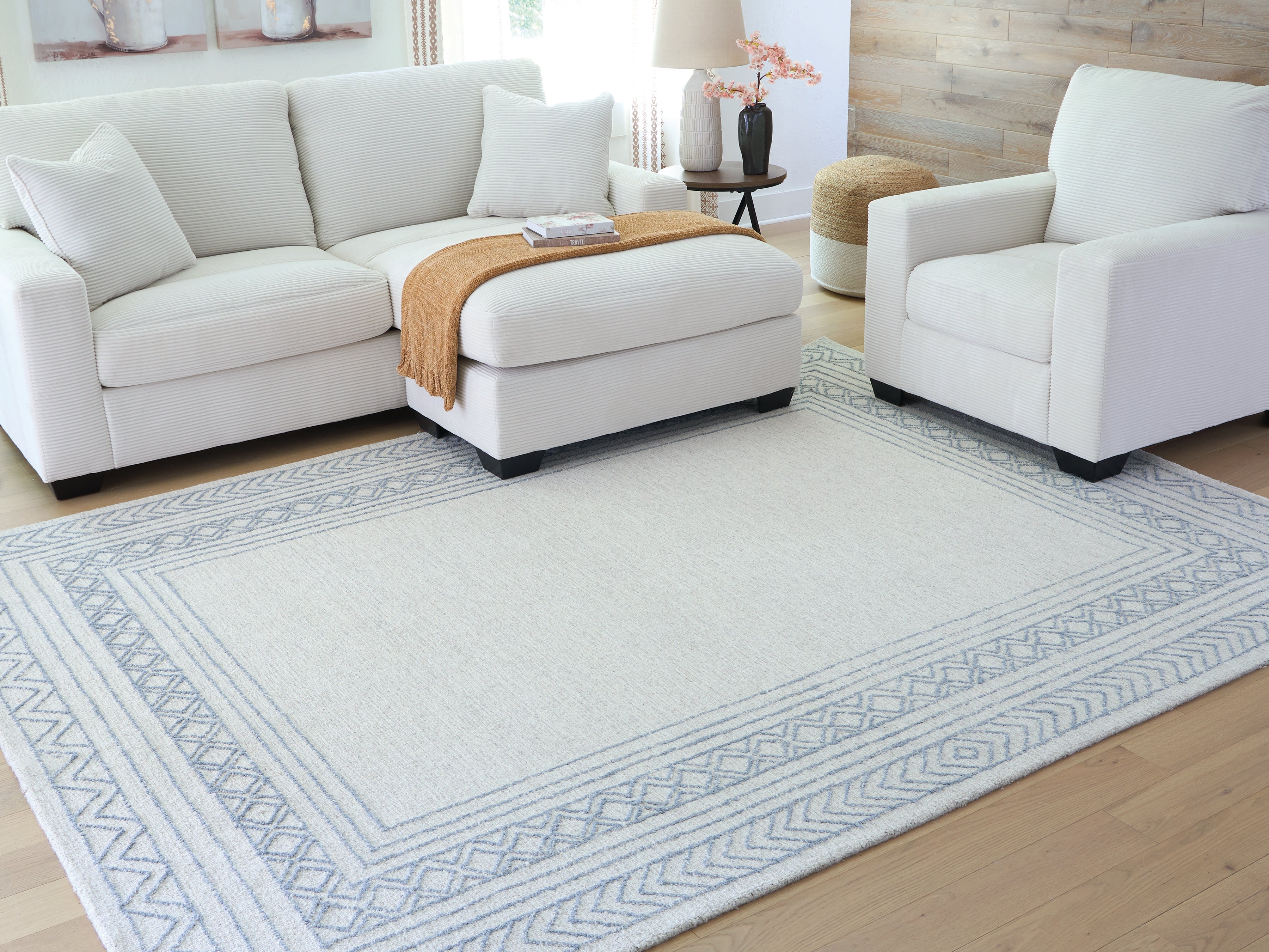 Lullora Furniture - Ashley Furniture - Azelhurst Rug - 5' x 7' Area Rug / Blue/Ivory/Gray - R407852