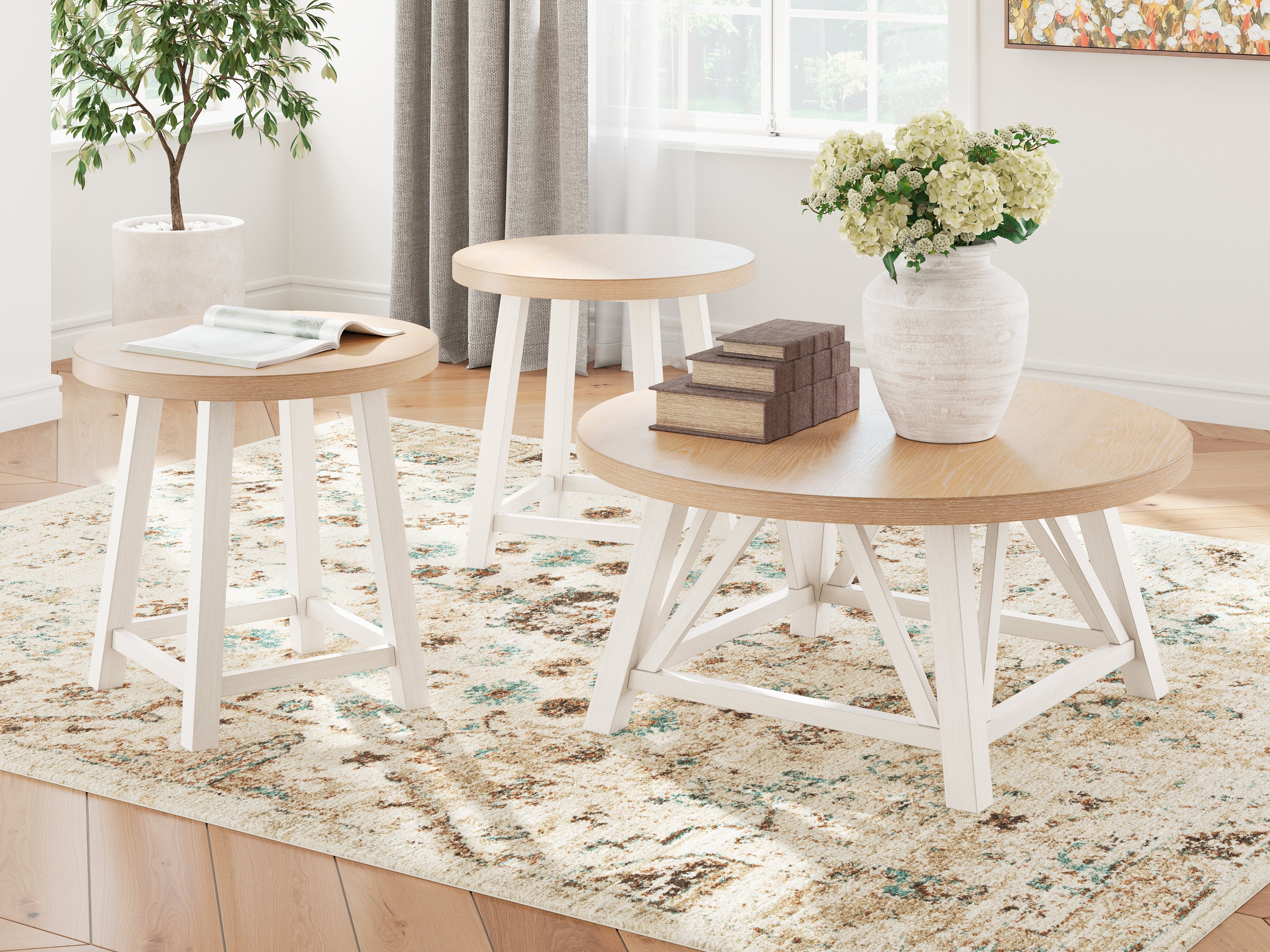 Lullora Furniture - Ashley Furniture - Fawndell Table (Set of 3) - Occasional Table Set (3/CN) / Antique White/Brown - T193-13