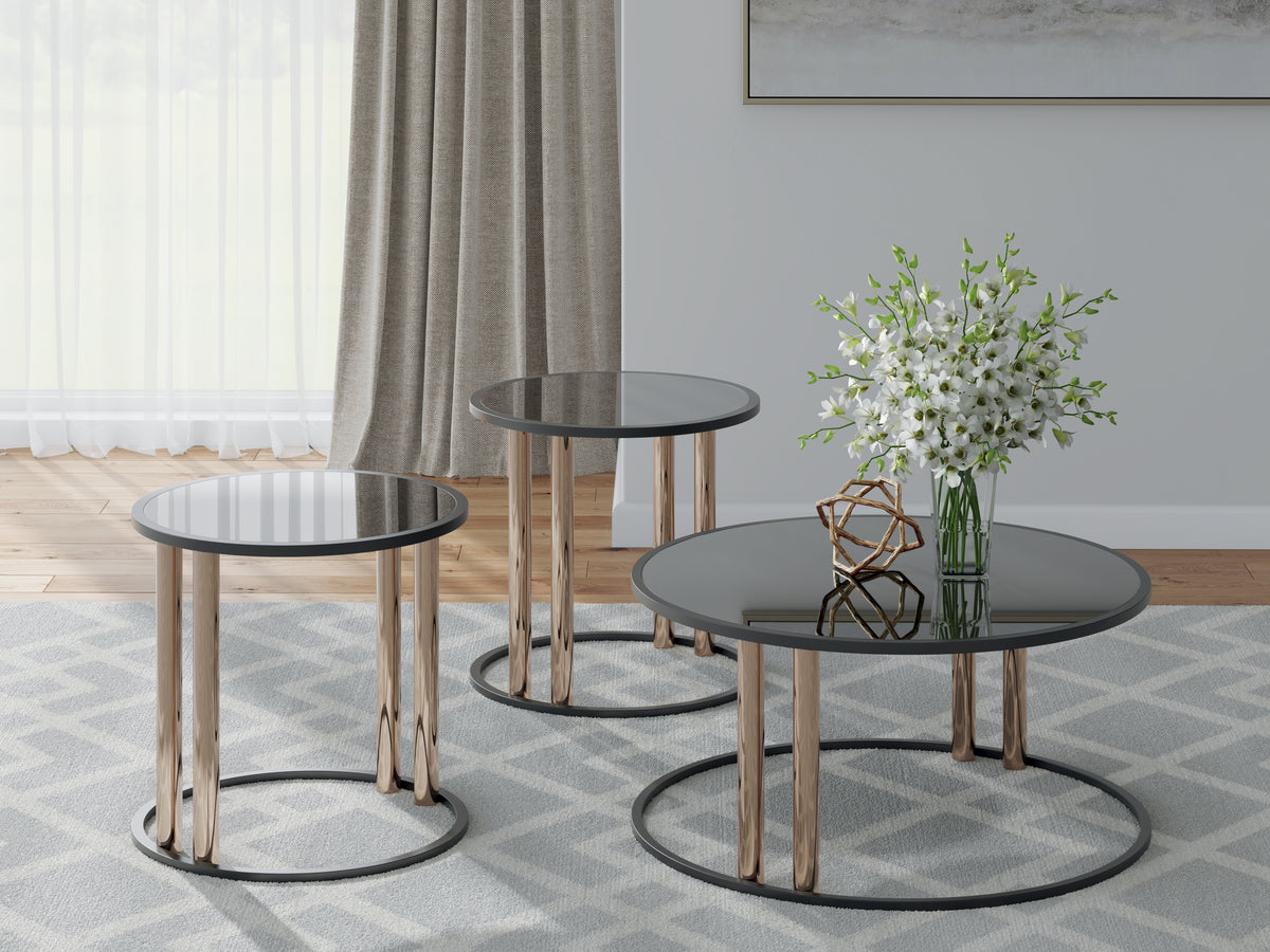 Lullora Furniture - Ashley Furniture - Hannerly Table (Set of 3) - Occasional Table Set (3/CN) / Black/Gold Finish - T219-13