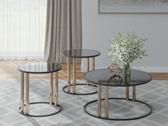 Lullora Furniture - Ashley Furniture - Hannerly Table (Set of 3) - Occasional Table Set (3/CN) / Black/Gold Finish - T219-13