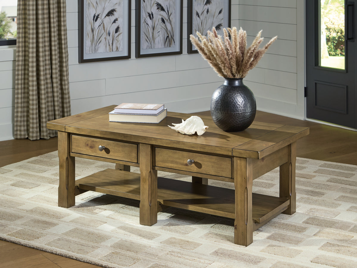 Lullora Furniture - Ashley Furniture - Vandenmore Coffee Table - Rectangular Cocktail Table / Medium Brown - T539-1