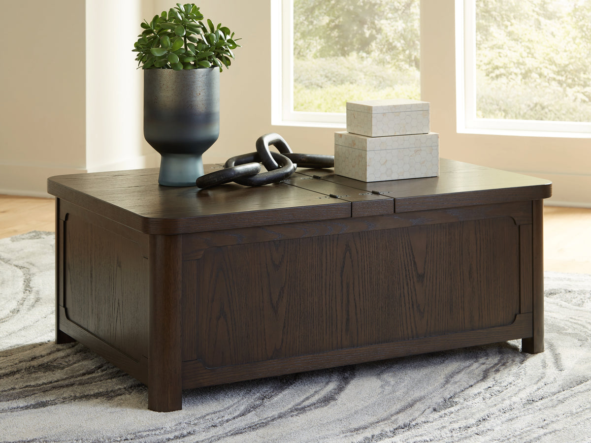 Lullora Furniture - Ashley Furniture - Breckington Coffee Table With Storage - Cocktail Table with Storage / Dark Brown - T678-20