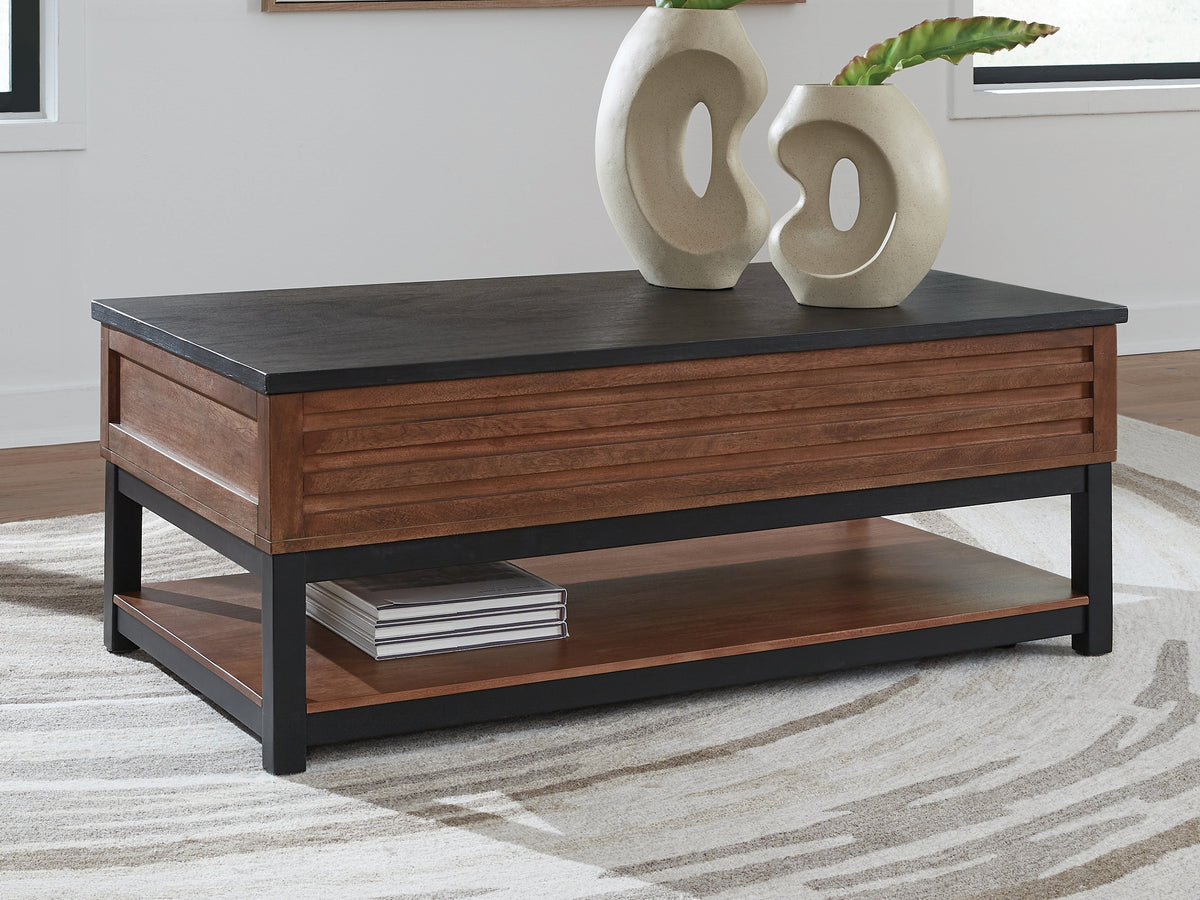 Lullora Furniture - Ashley Furniture - Kallari Lift-Top Coffee Table - Lift Top Cocktail Table / Warm Brown/Black - T737-9