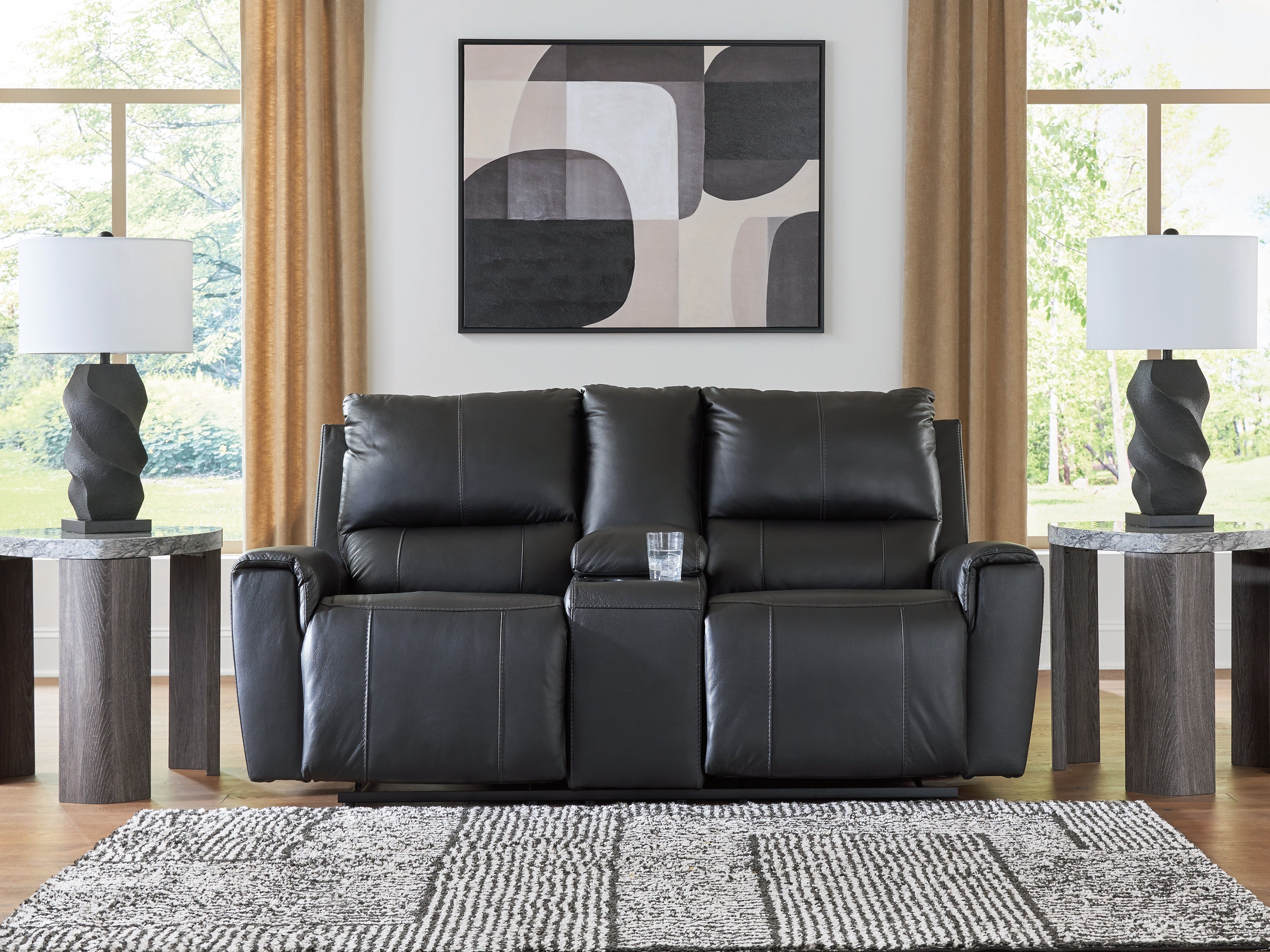 Lullora Furniture - Ashley Furniture - Glossmore Living Room - DBL Rec Loveseat w/Console / Black - PCU1170094