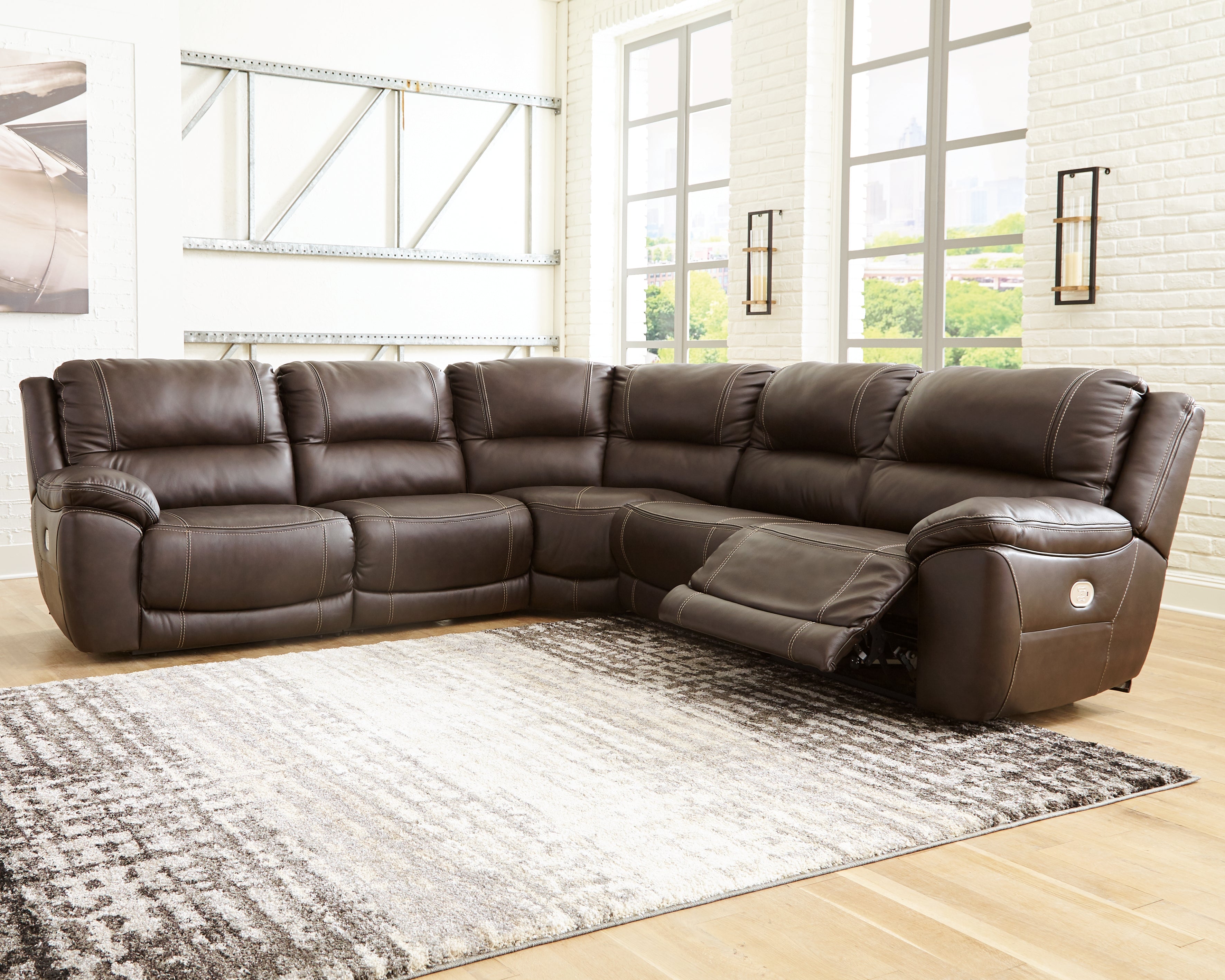 Lullora Furniture - Ashley Furniture - Dunleith Sectional - 3-Piece Power Reclining Loveseat with Console / Chocolate - U71604S4