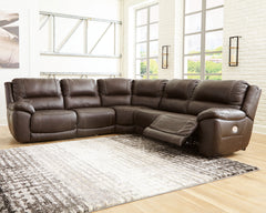 Lullora Furniture - Ashley Furniture - Dunleith Sectional - 3-Piece Power Reclining Loveseat with Console / Chocolate - U71604S4