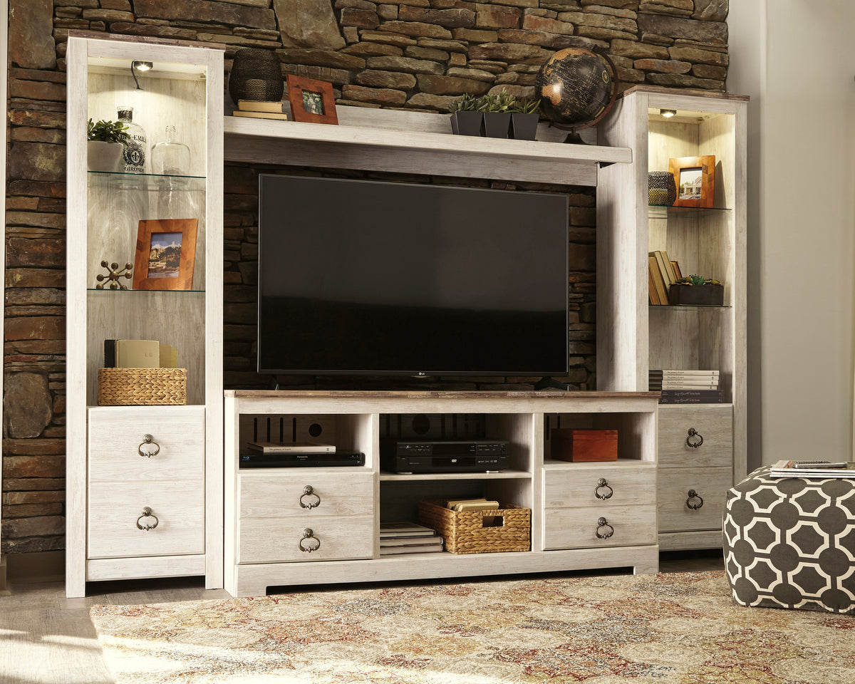 Lullora Furniture - Ashley Furniture - Willowton Entertainment Center - 4-Piece Entertainment Center / Whitewash - W267W3